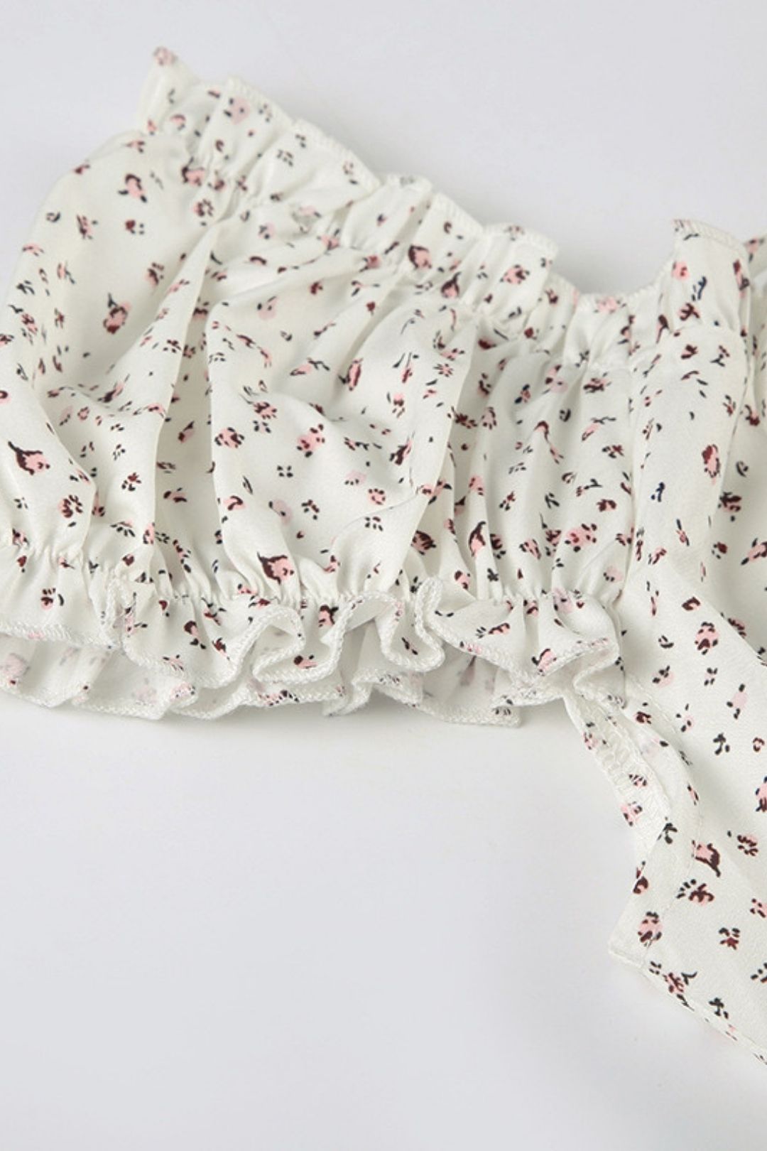 Chest Pleated Tie Hollow Puff Sleeve Top Button Cardigan