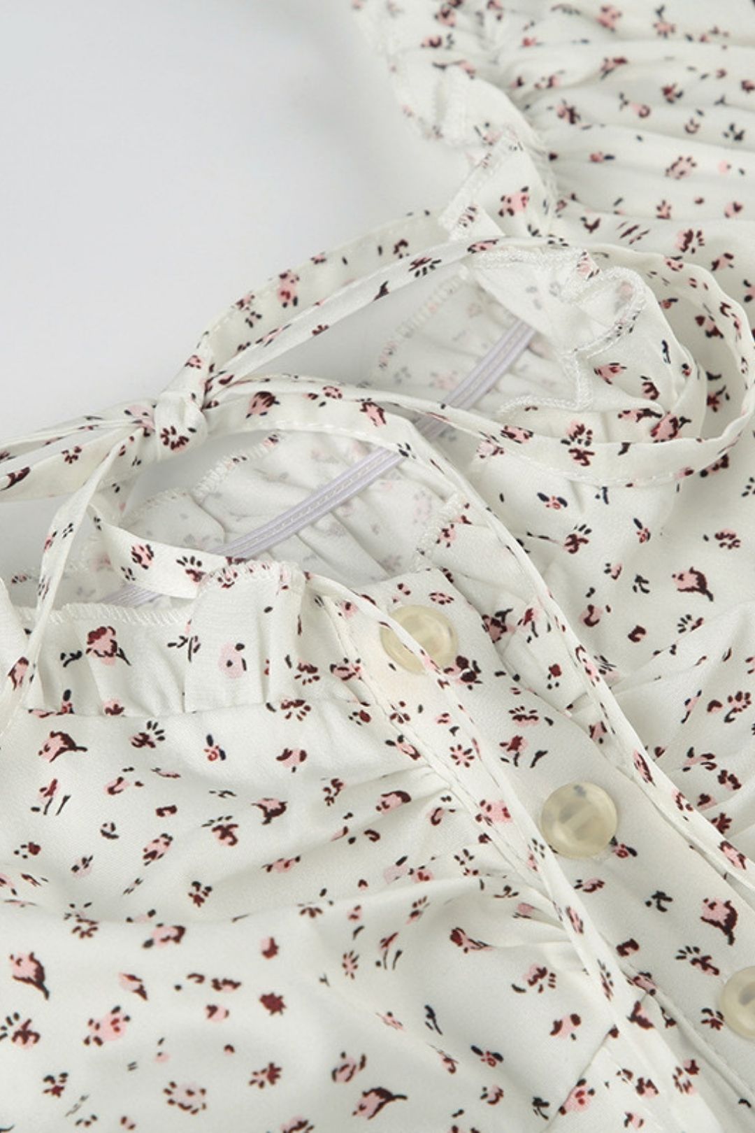 Chest Pleated Tie Hollow Puff Sleeve Top Button Cardigan