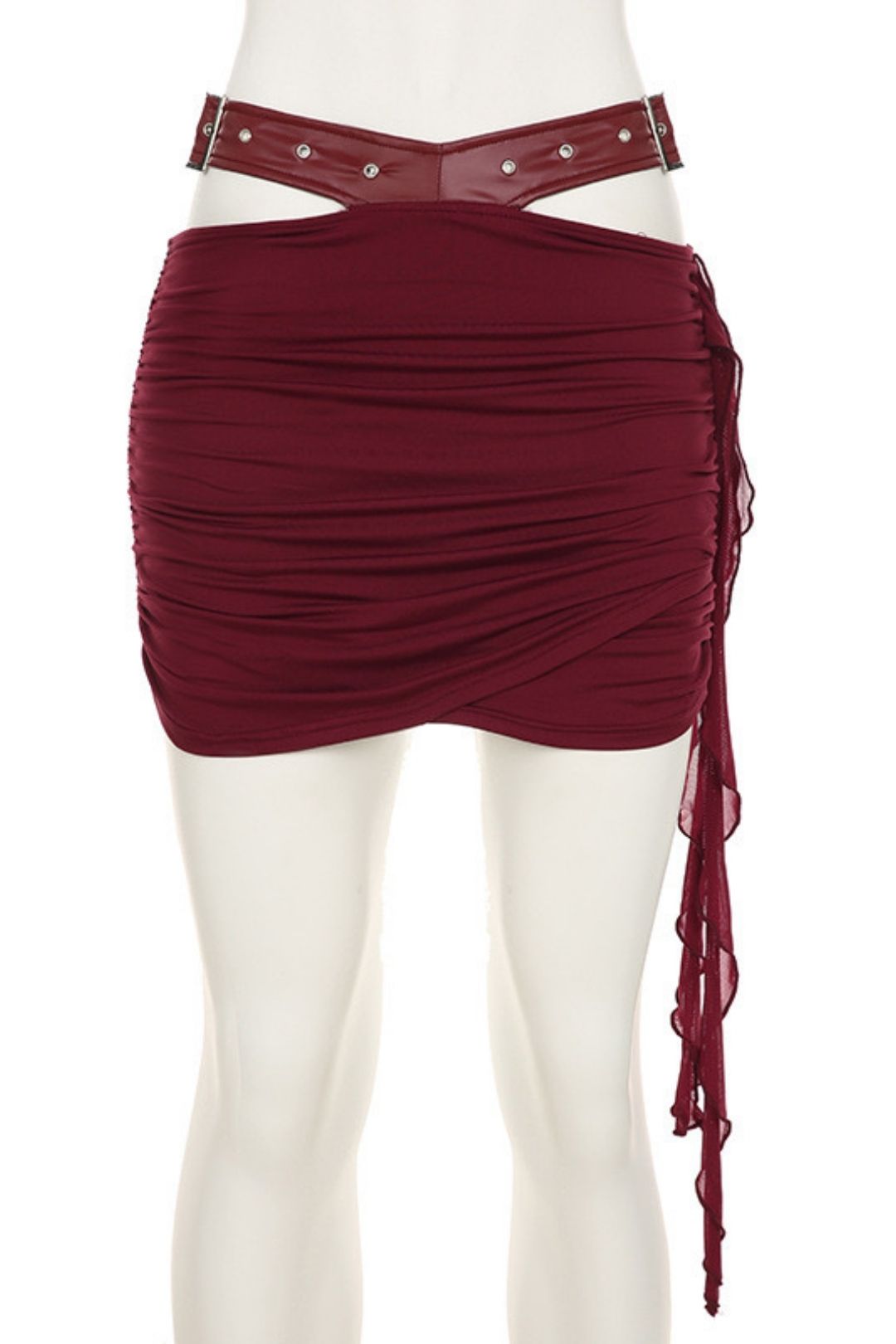 Leather Mesh Splicing  Skirt Suit