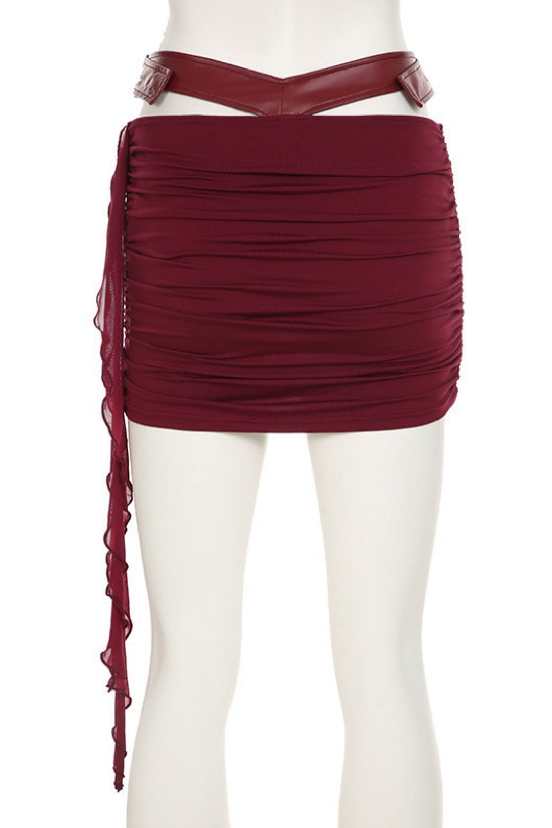 Leather Mesh Splicing  Skirt Suit