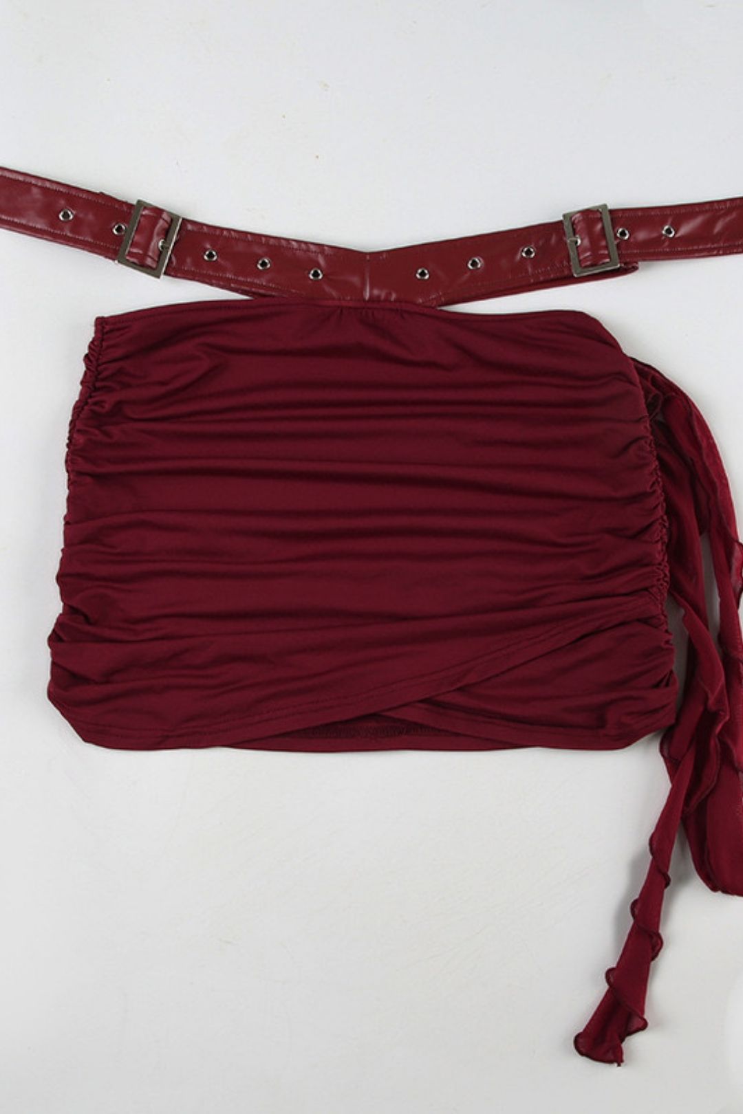 Leather Mesh Splicing  Skirt Suit