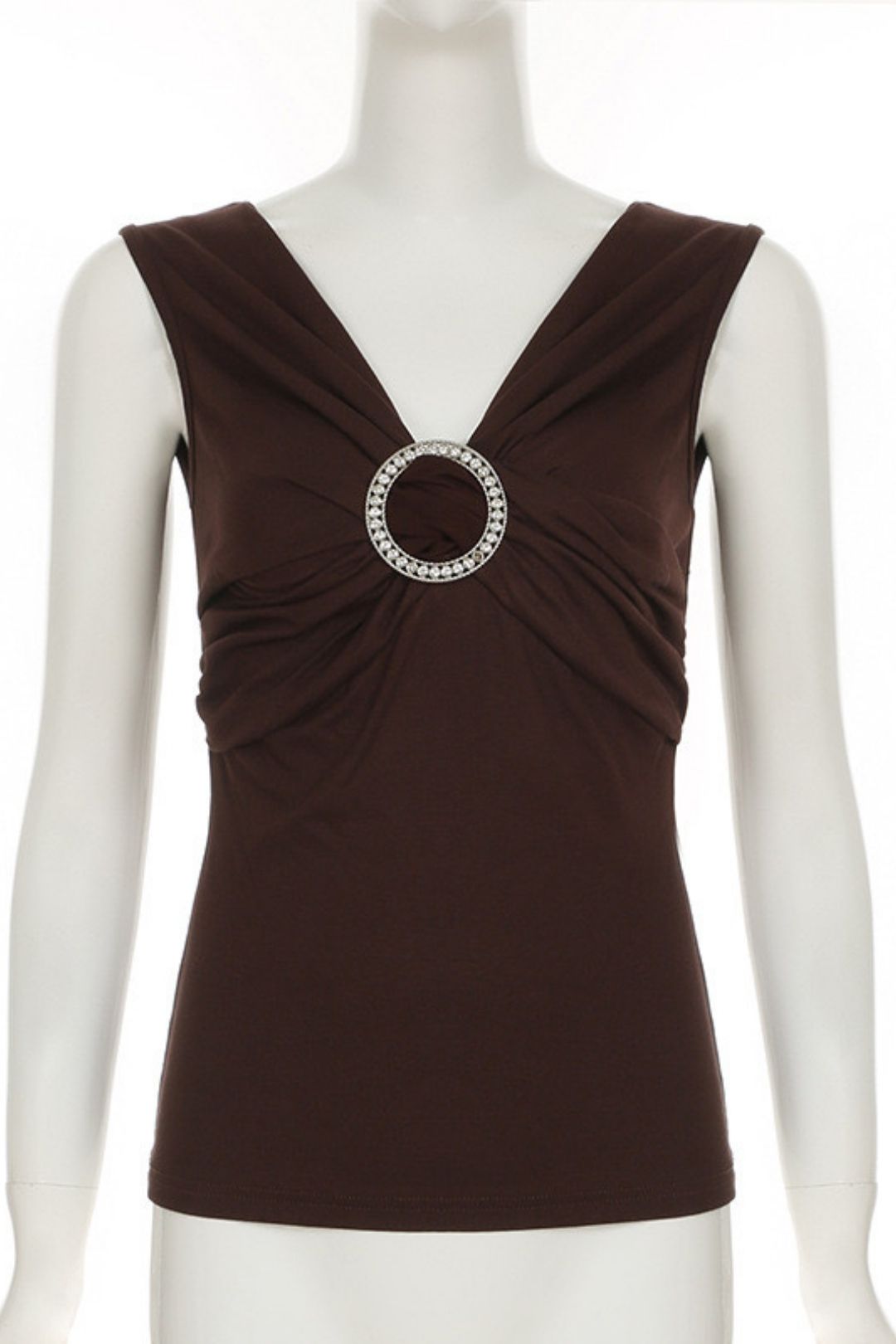 V-neck Gem Ring Decoration Waist Slimming Knitted Vest