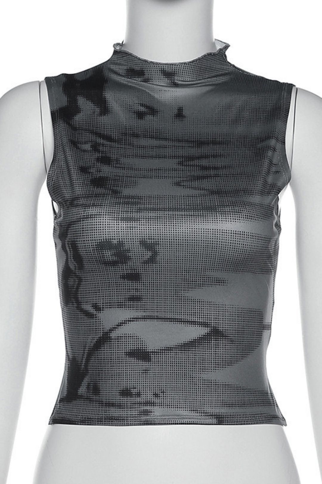 Sleeveless Round Neck Printed Contrast Color Strap Backless Hollow Vest