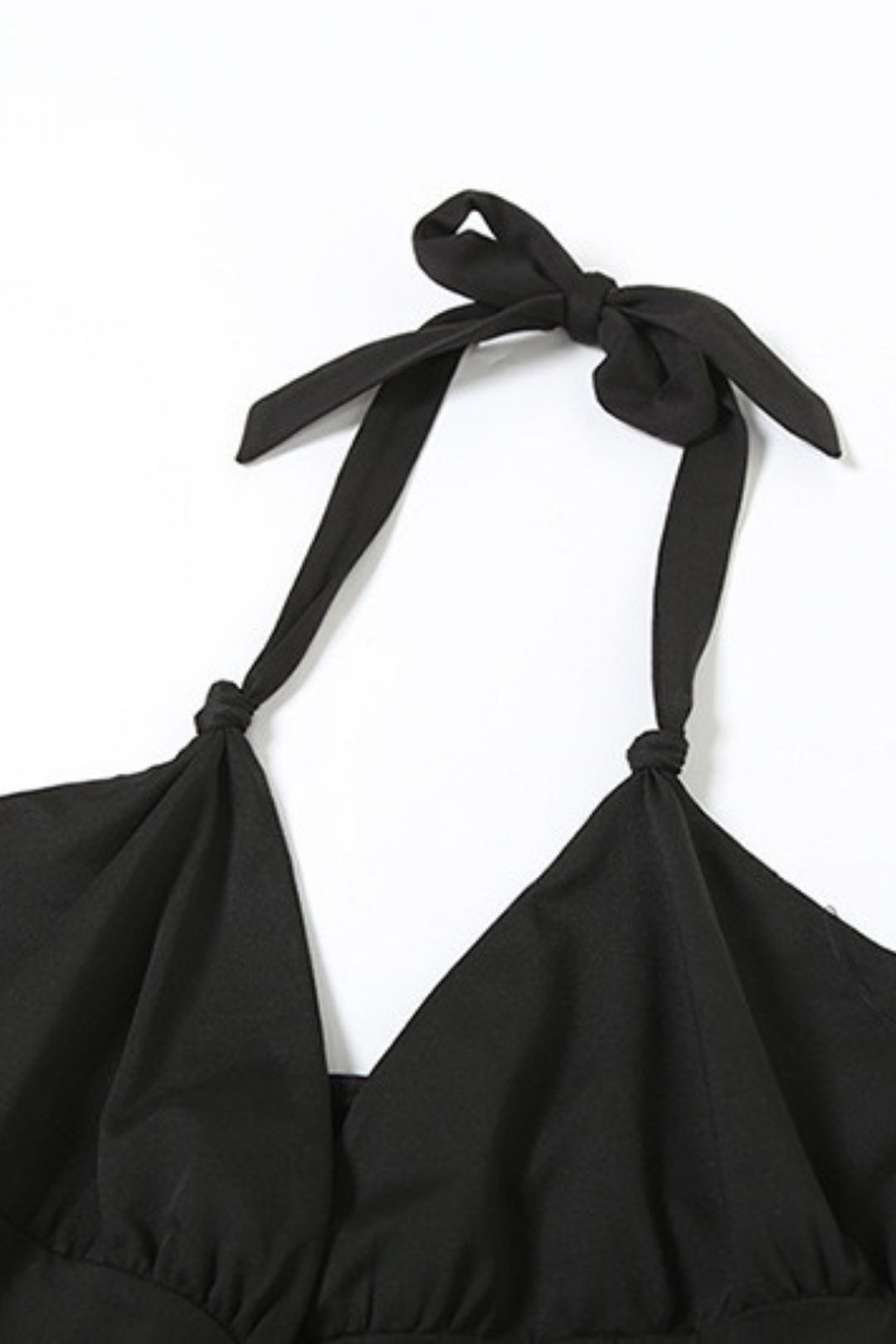 Sexy Deep V-neck Halter Neck Open Back Wood Ear Solid Color Jumpsuit