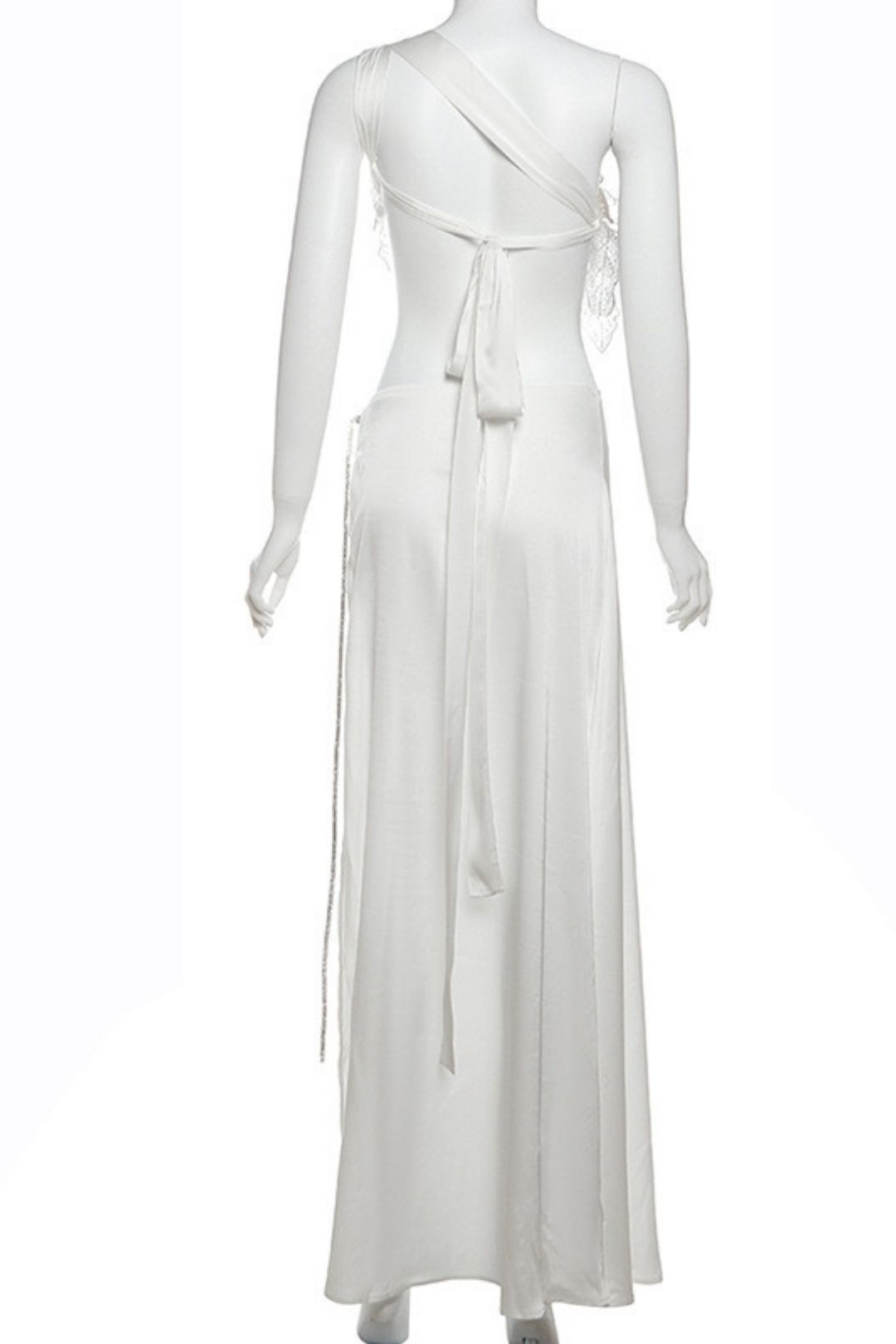 Sexy Hot Girl Backless Sequined Lace-up Top With Slit Solid Color Skirt Set