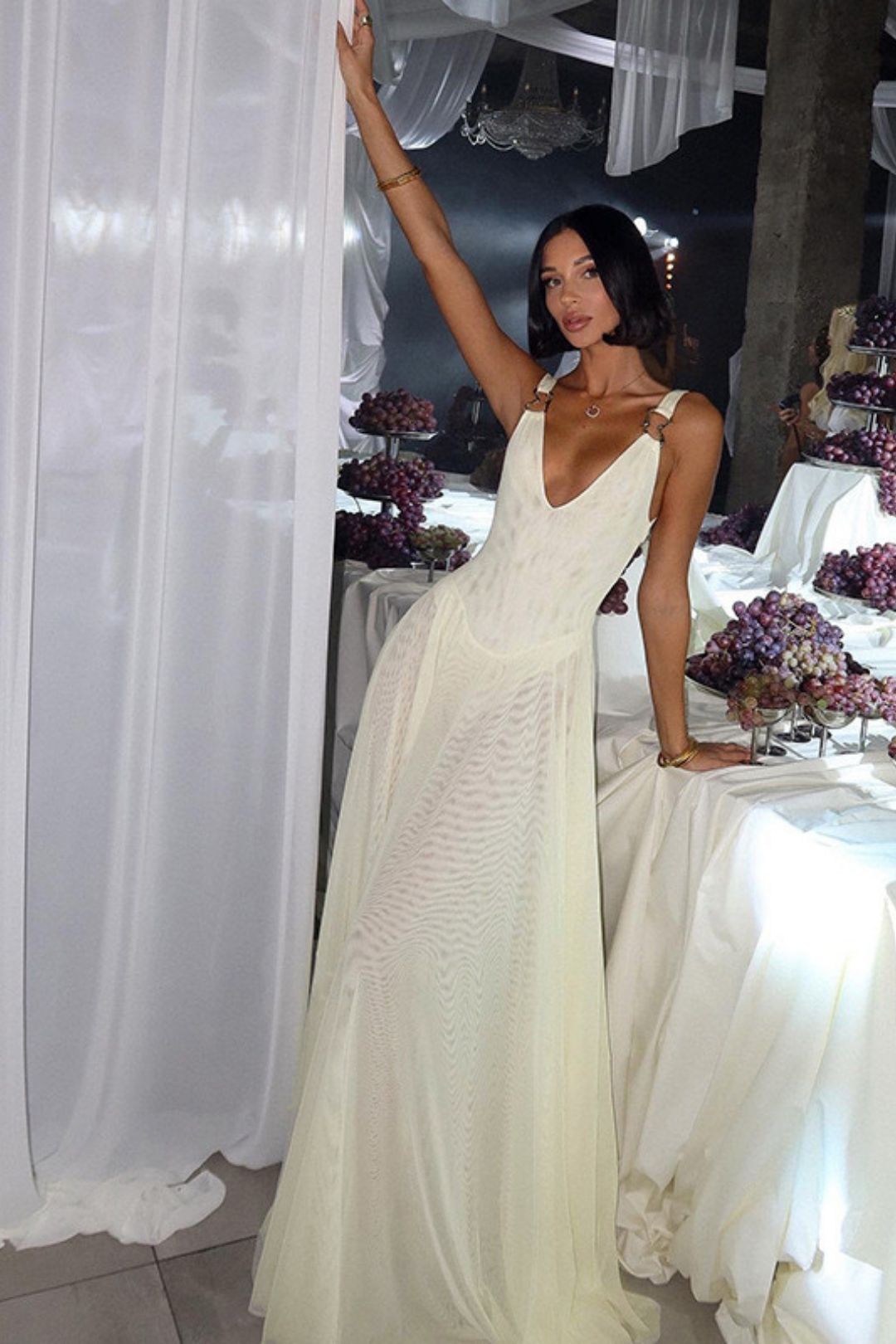 Sexy Slim V-neck Backless Suspender Long Skirt