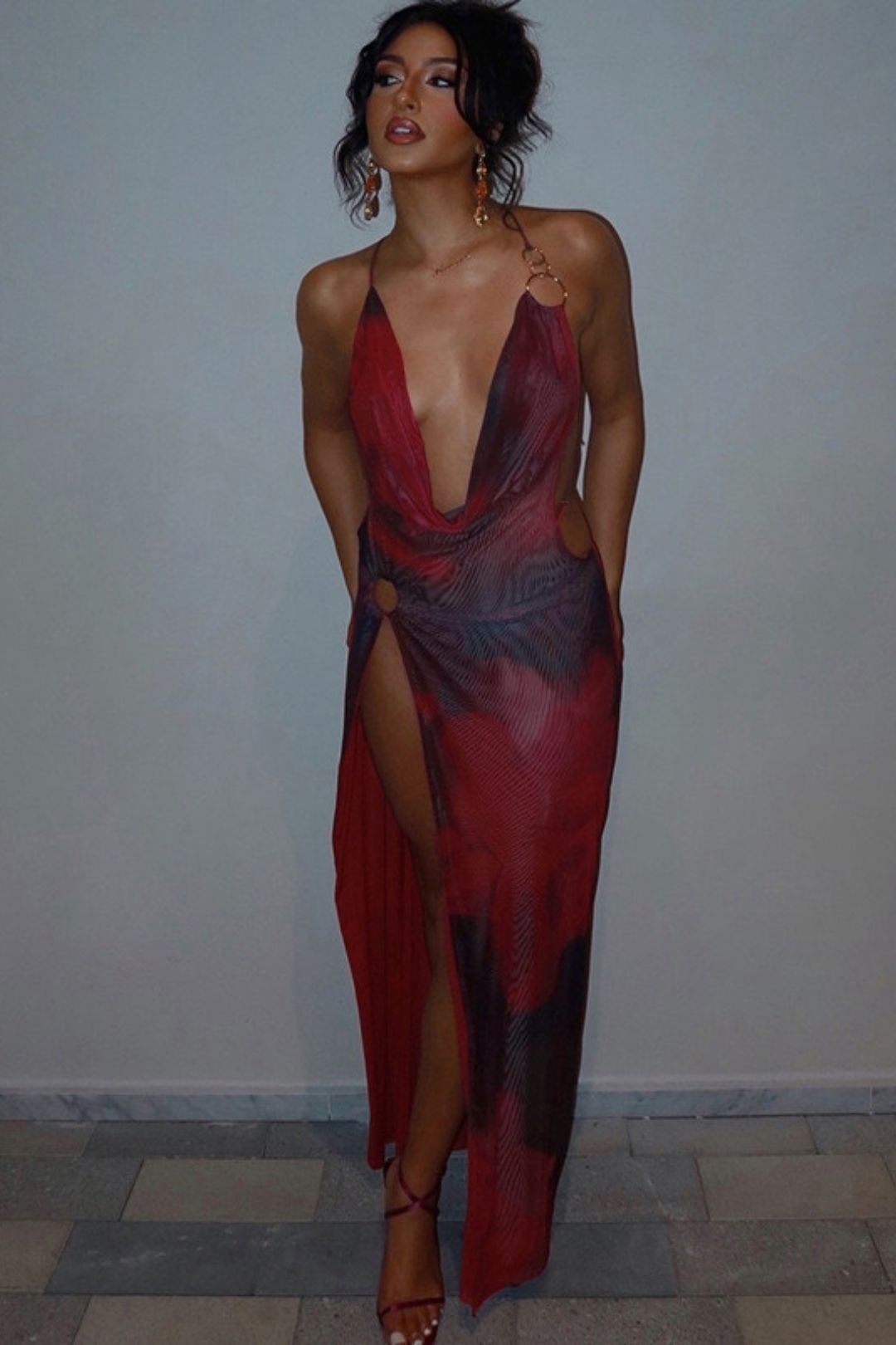 Sexy Backless Deep High Waist Slim Fit V-neck Slit Dress