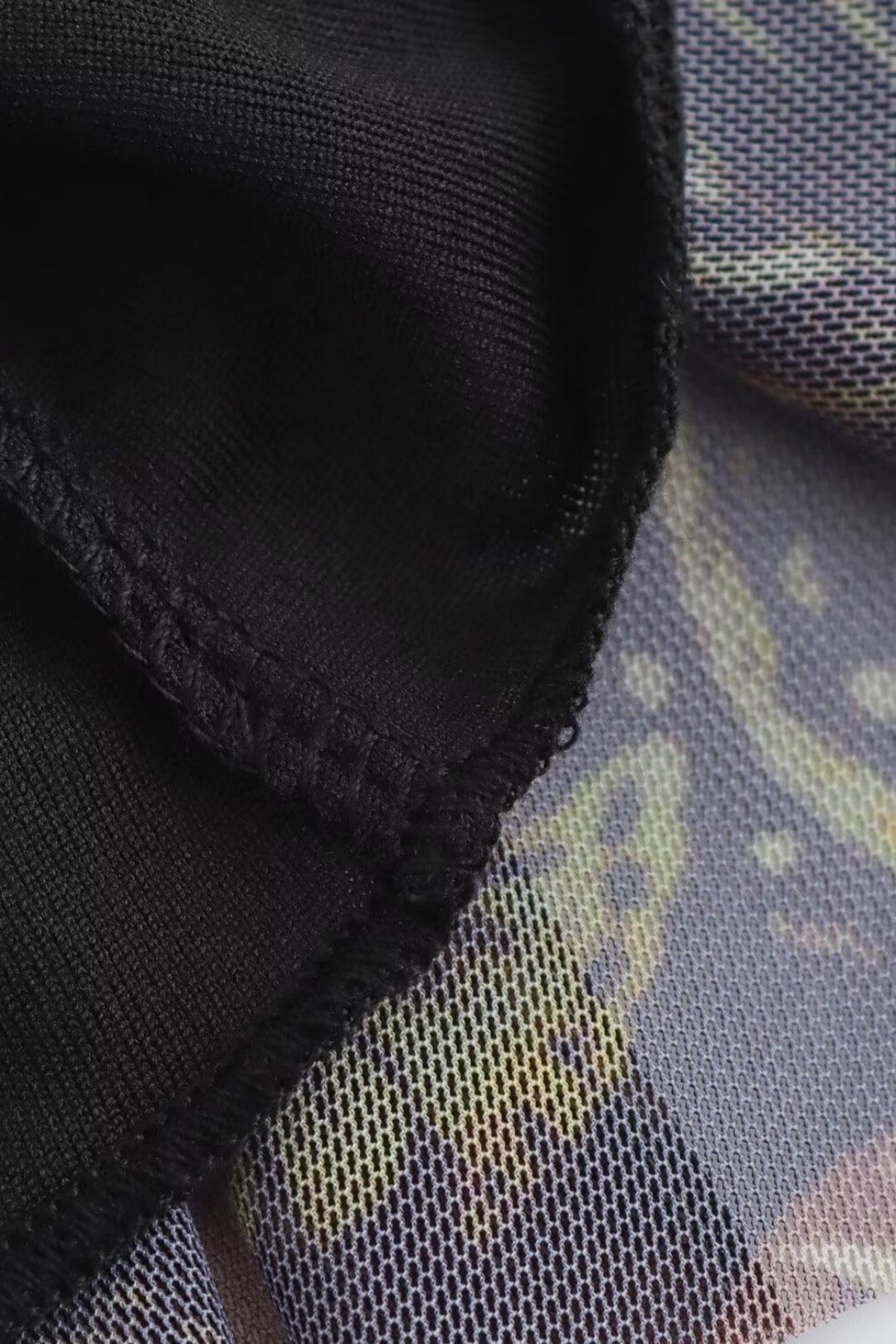 Printed Silk Mesh Waist Long Sleeve Round Neck Short Dress 5039396