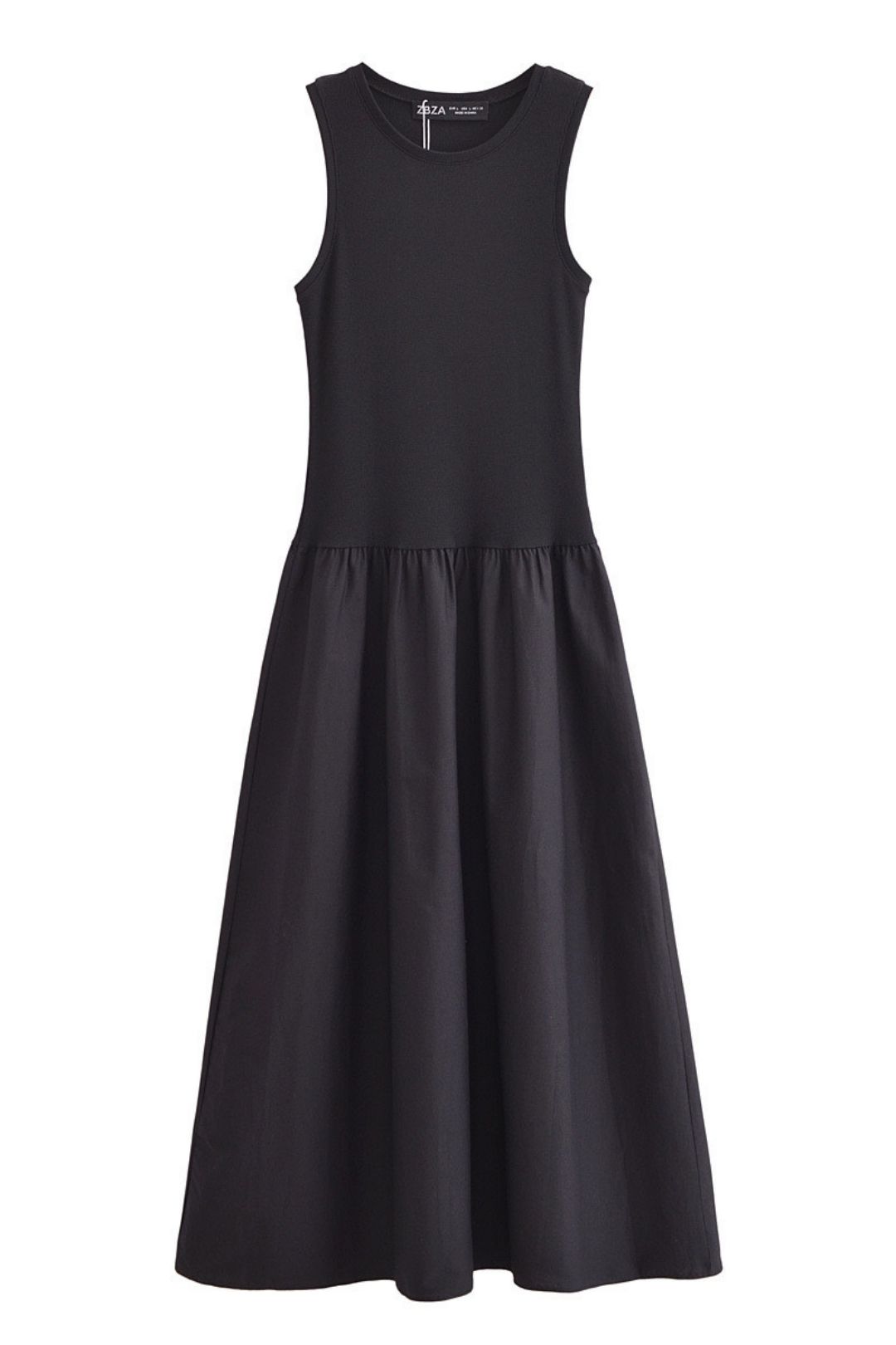 American Style Women's Fashion Solid Color Splicing Round Neck Loose Casual Long Vest Dress