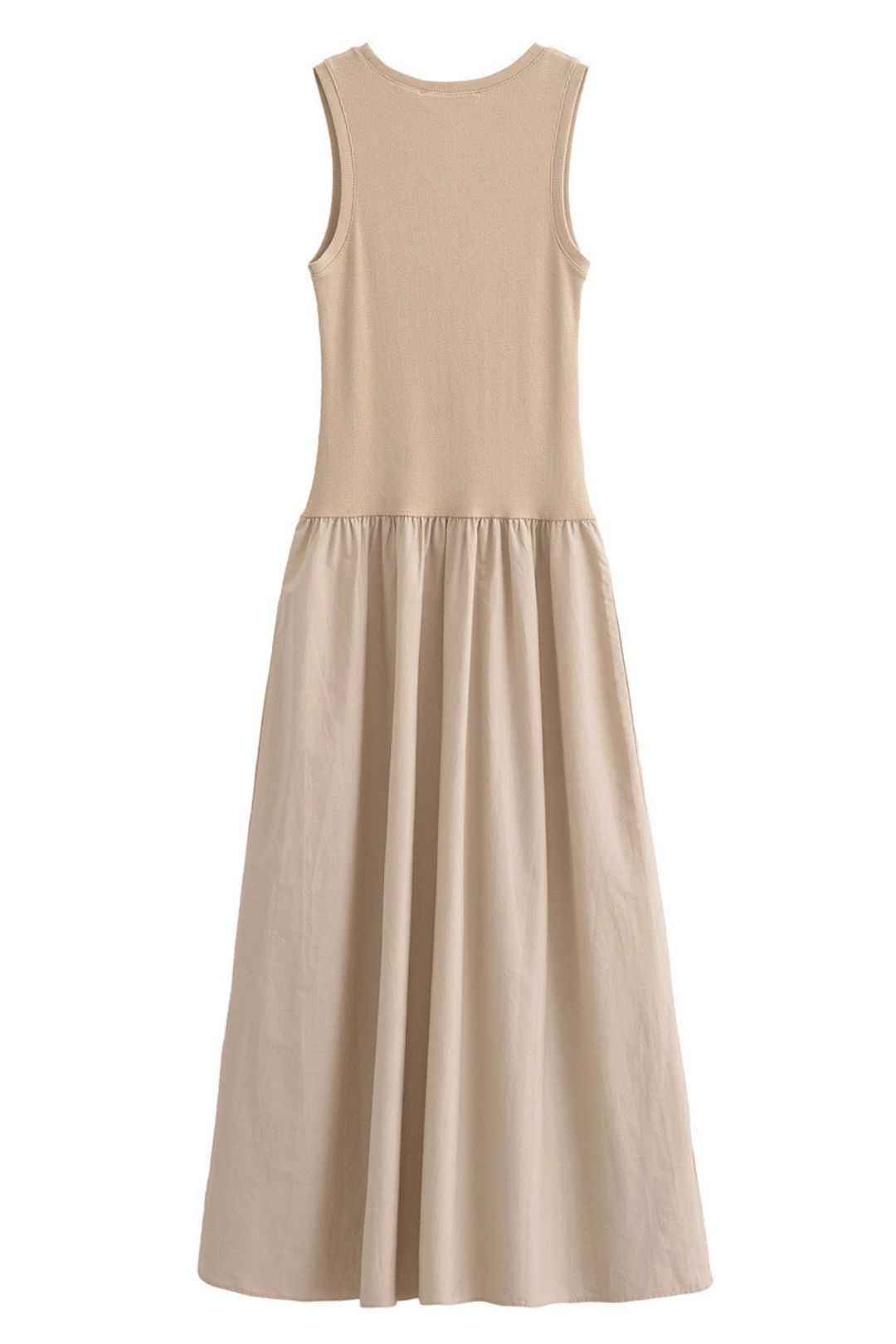 American Style Women's Fashion Solid Color Splicing Round Neck Loose Casual Long Vest Dress