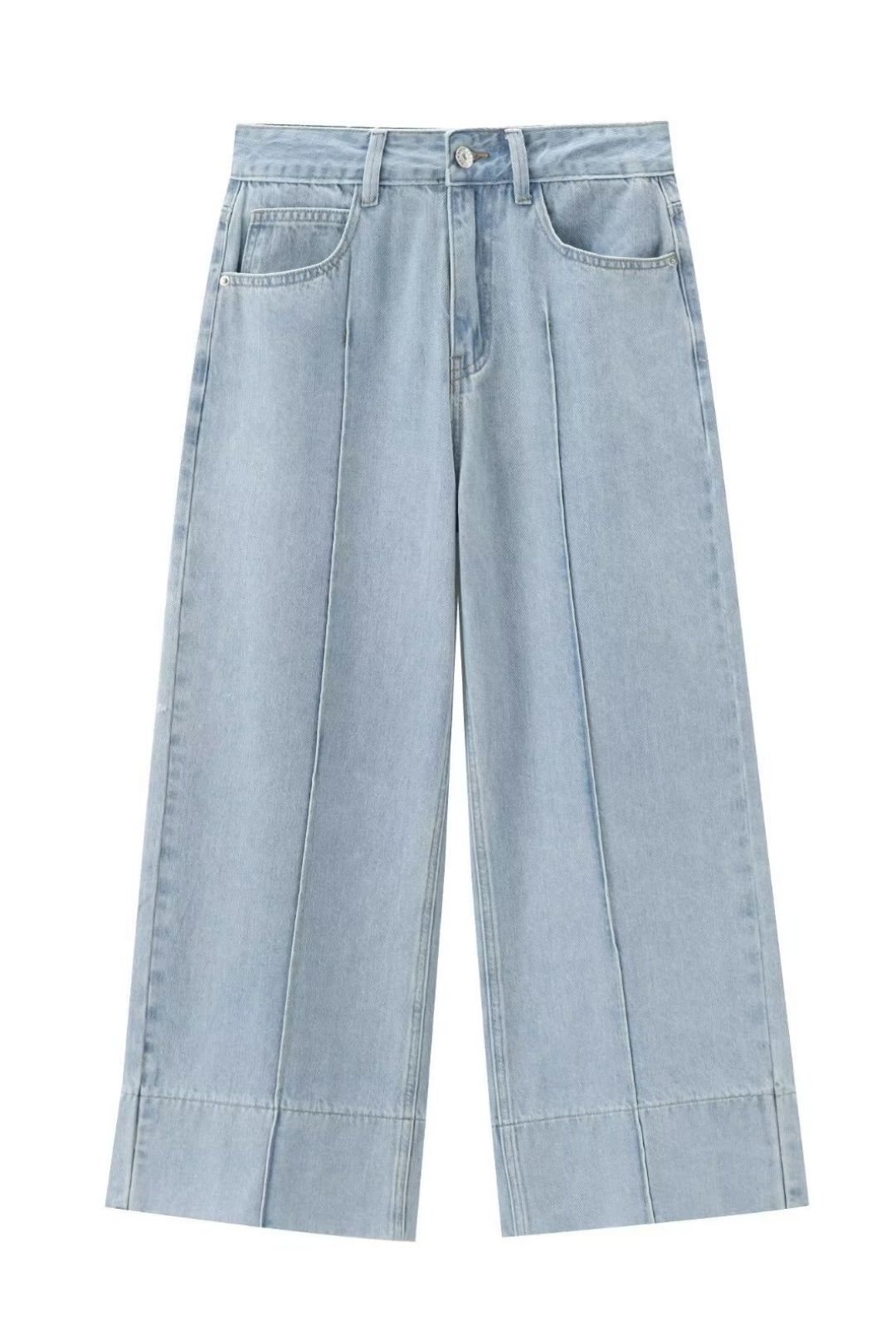 High Waist Ankle Length Wide Leg Casual Denim Pants