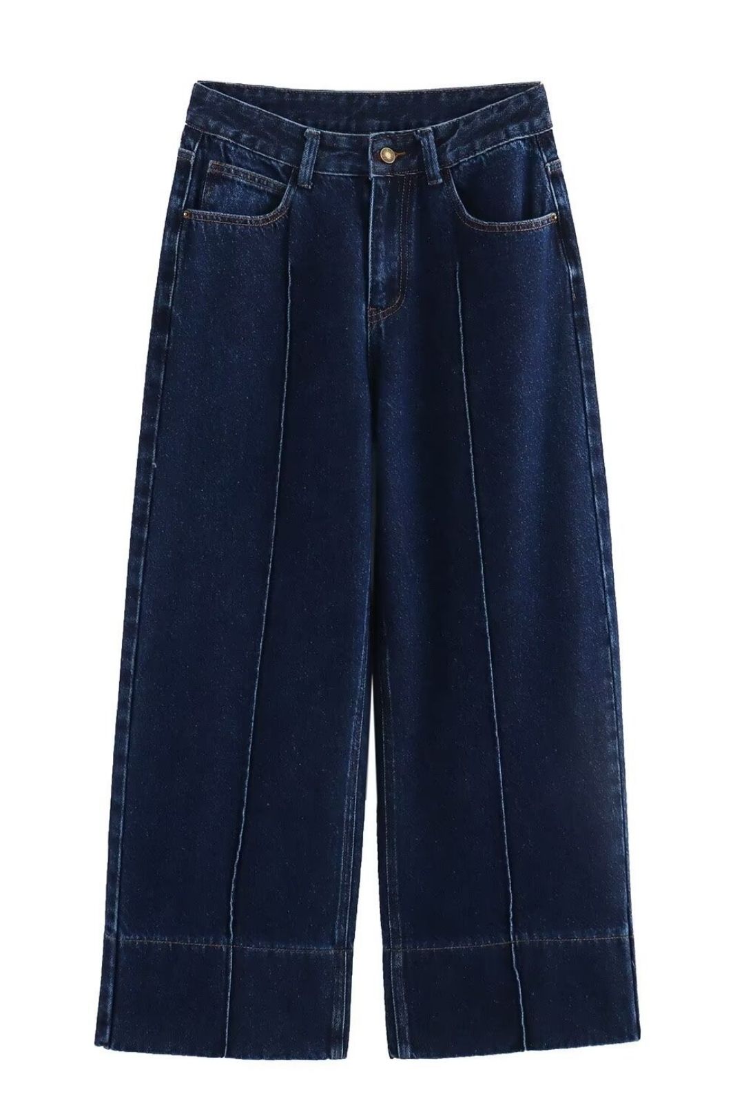 High Waist Ankle Length Wide Leg Casual Denim Pants