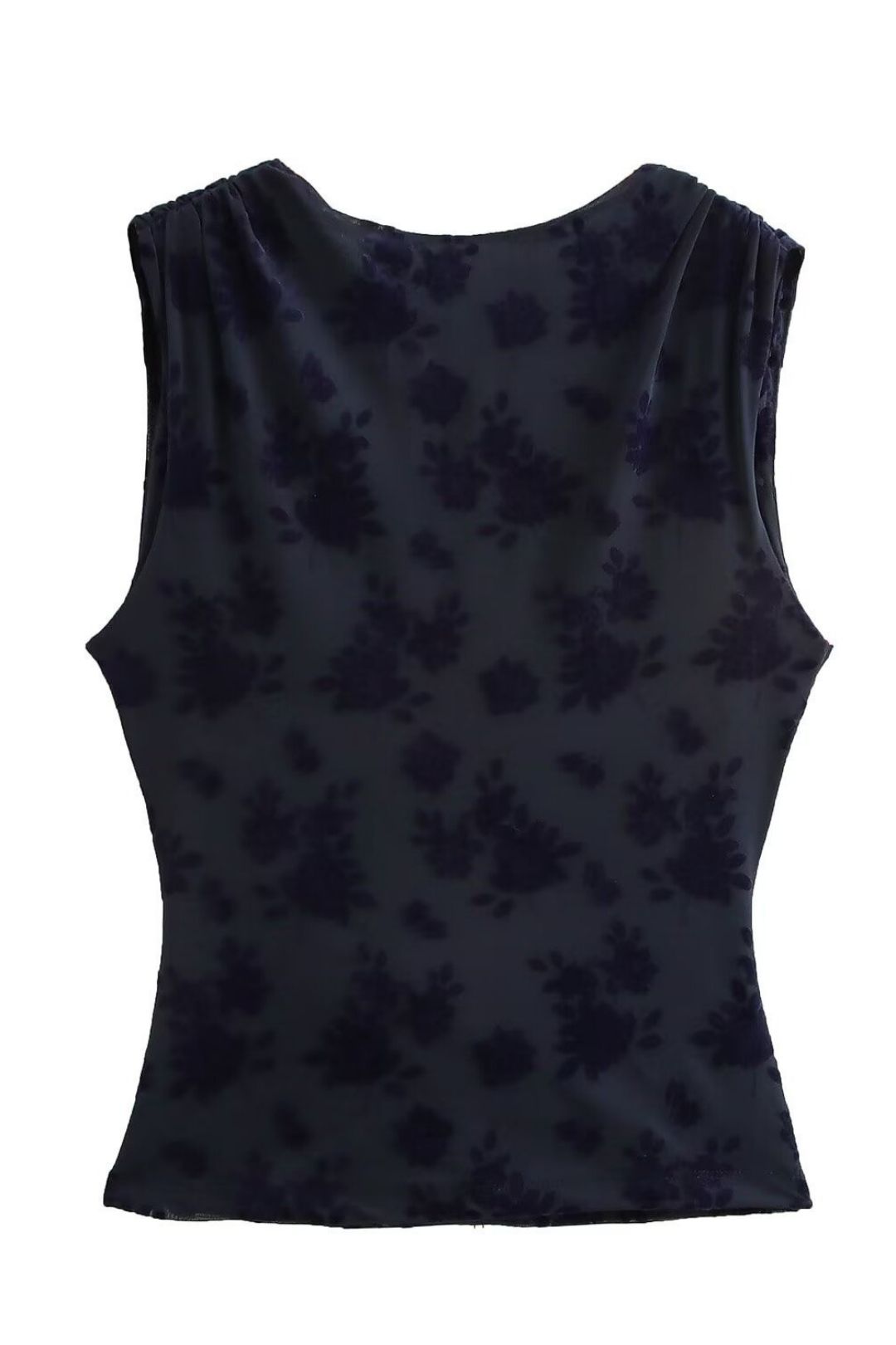 New Backless Flocked Mesh Sleeveless Top  And Midi Skirt