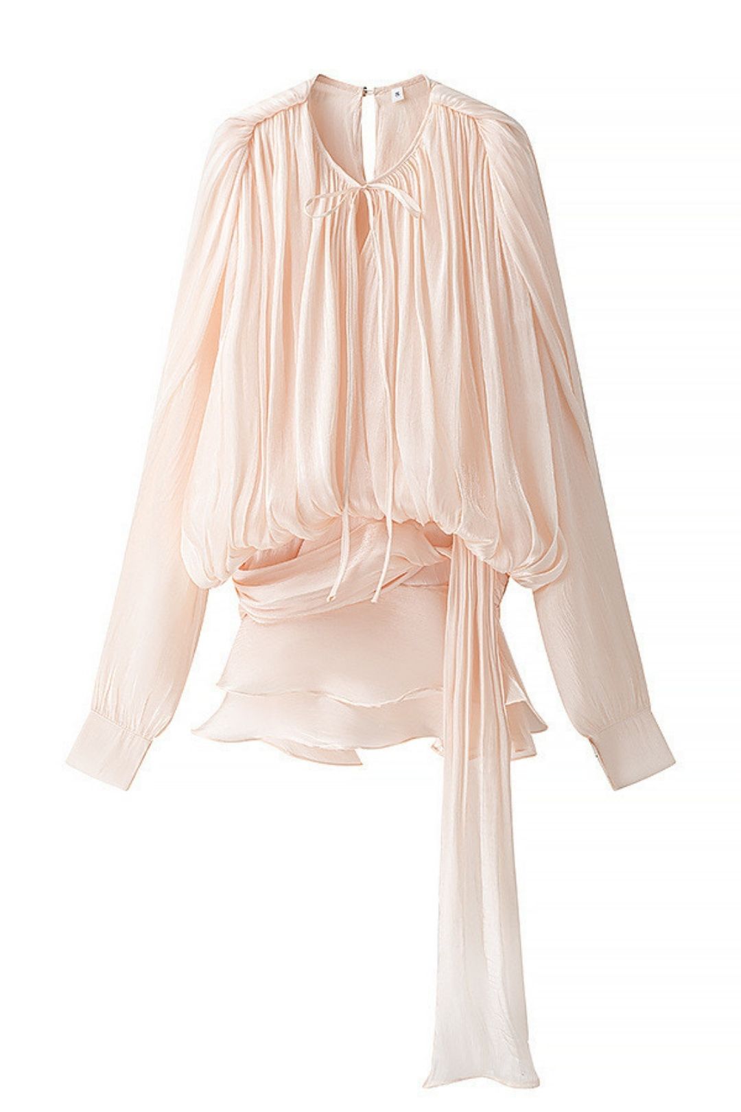 Pleated Ribbon Design Long Sleeve Tops And Small Pants