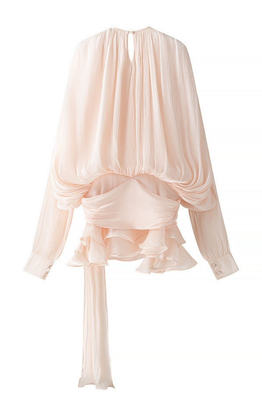 Pleated Ribbon Design Long Sleeve Tops And Small Pants