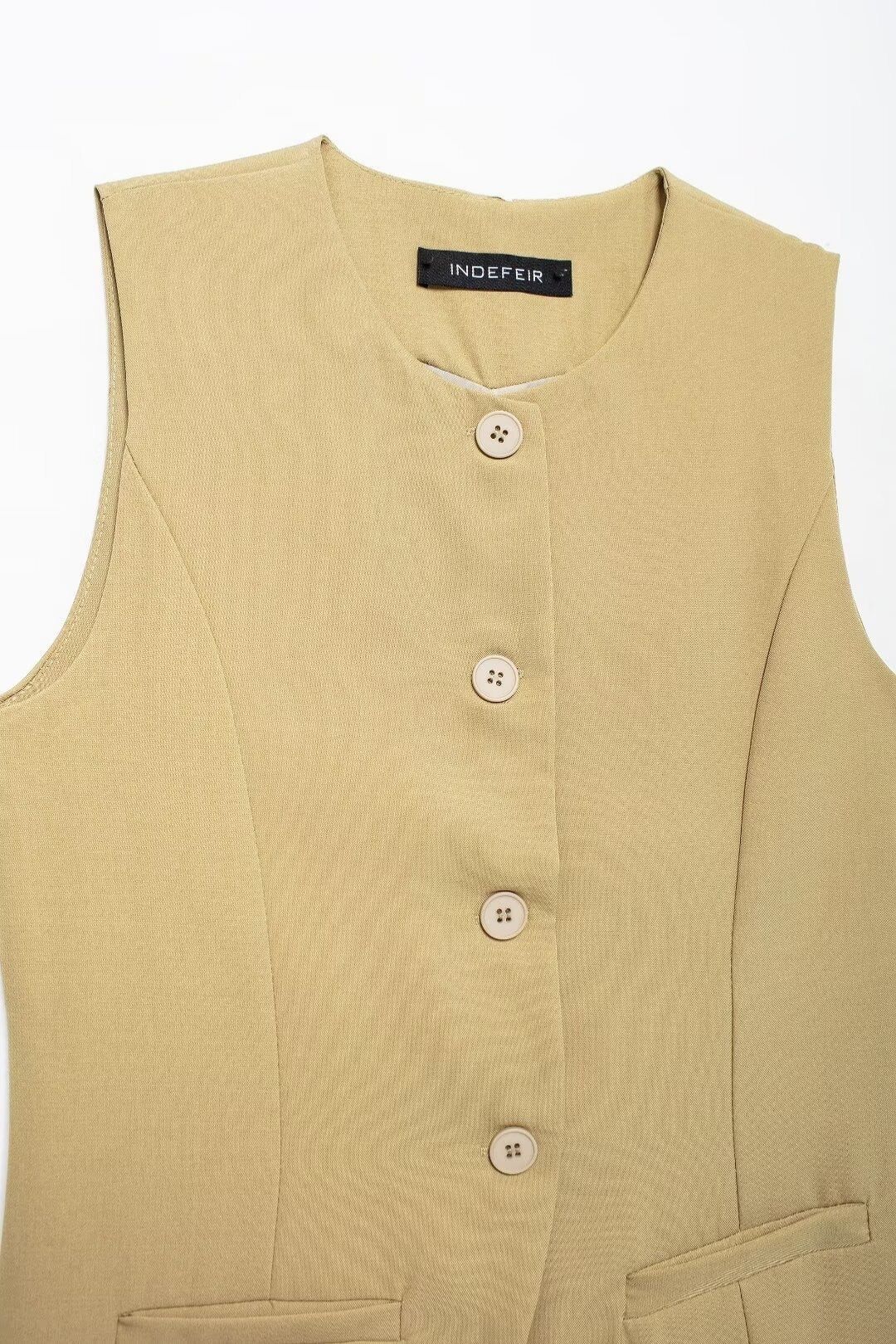 Solid Color Sleeveless Suit Vest High Waist Casual Shorts Set