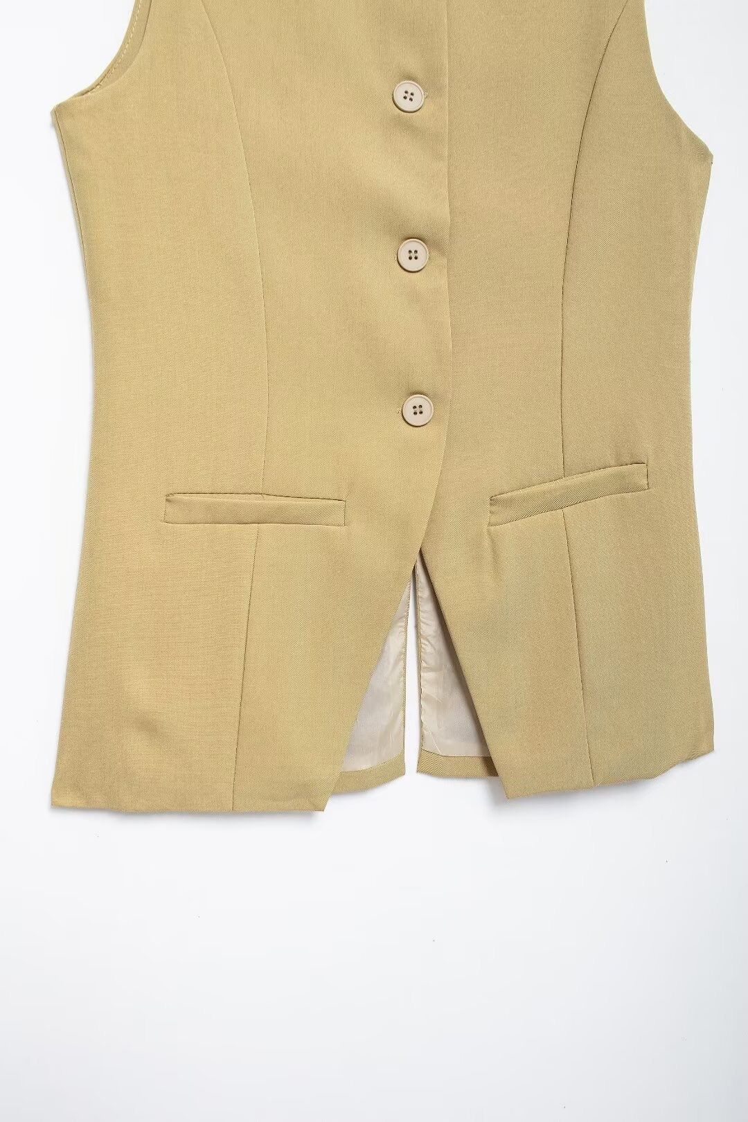 Solid Color Sleeveless Suit Vest High Waist Casual Shorts Set