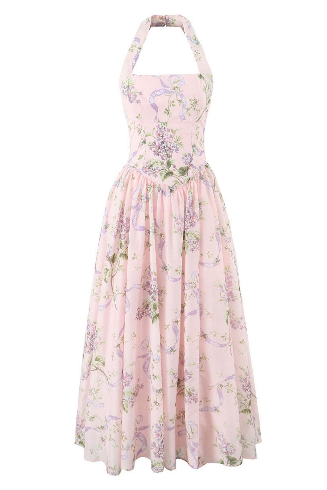 Light Pink Printed Chiffon Slit Midi Dress