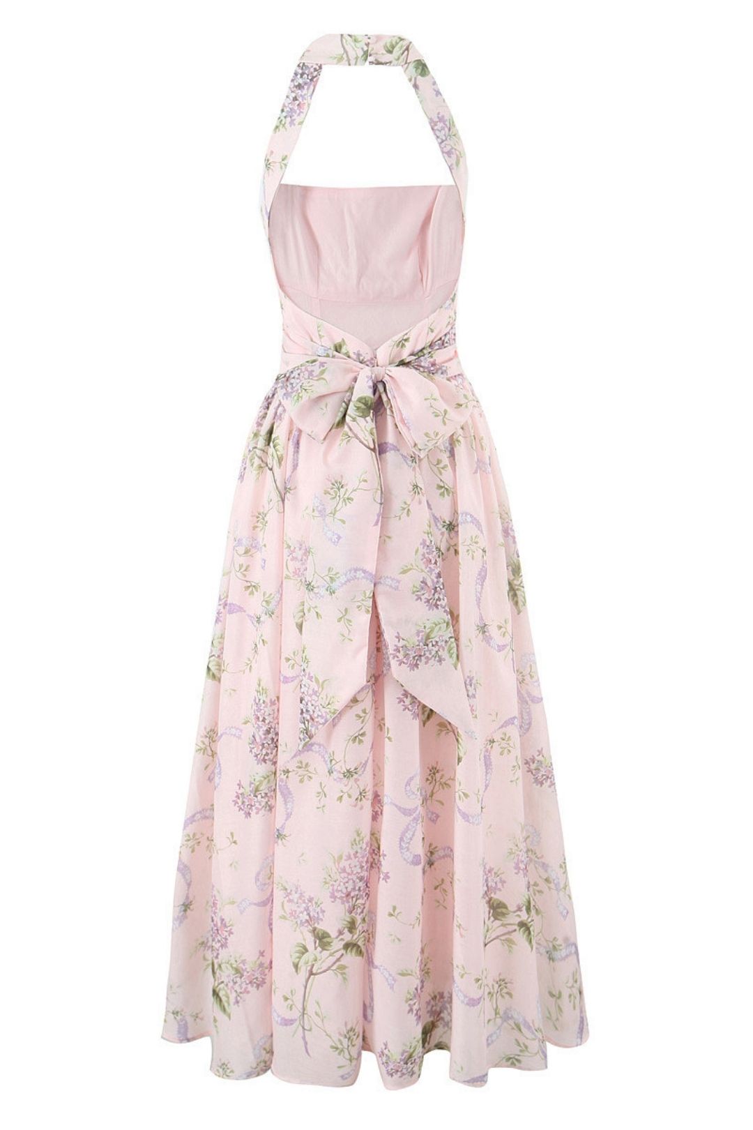 Light Pink Printed Chiffon Slit Midi Dress