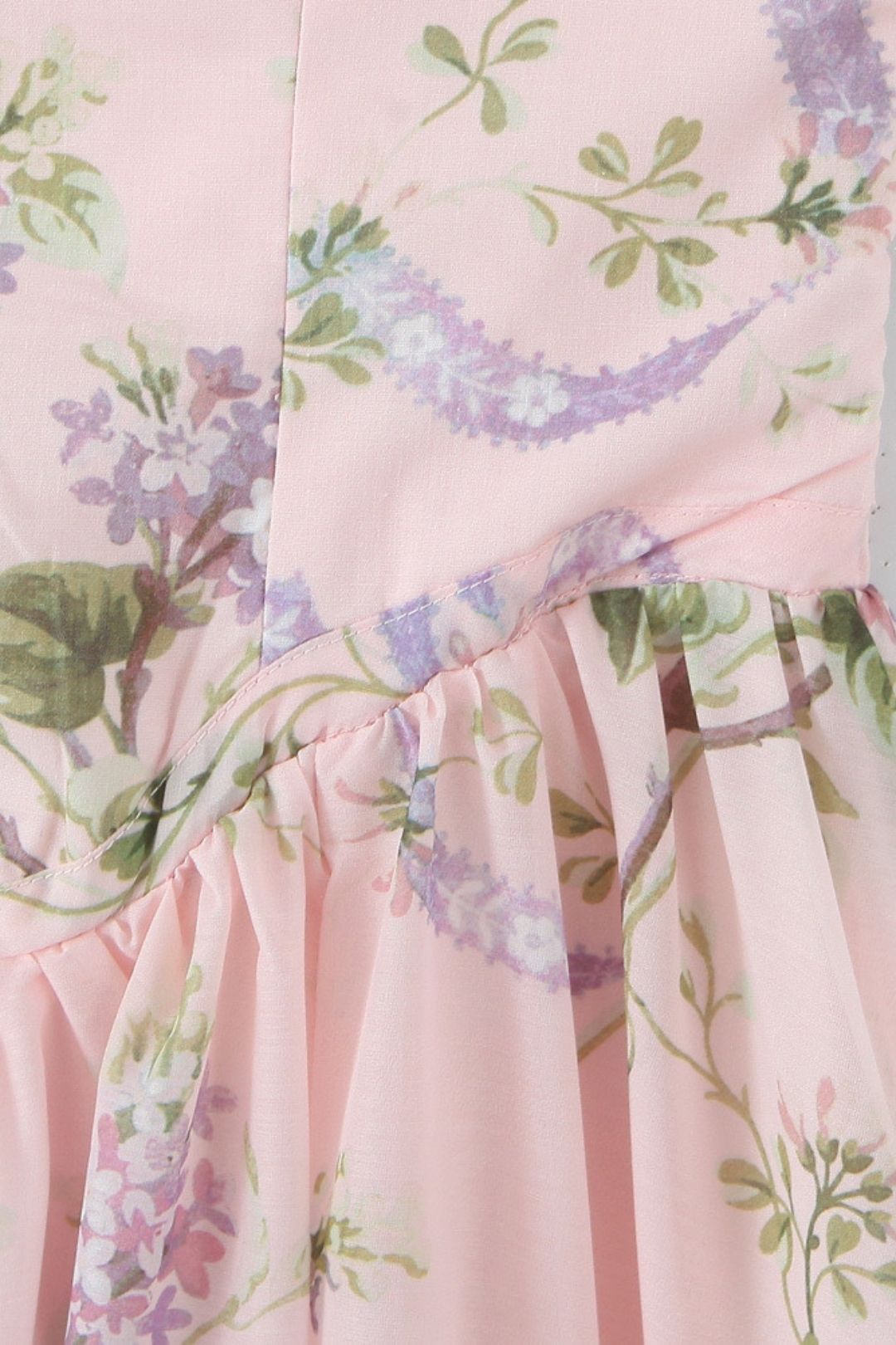 Light Pink Printed Chiffon Slit Midi Dress