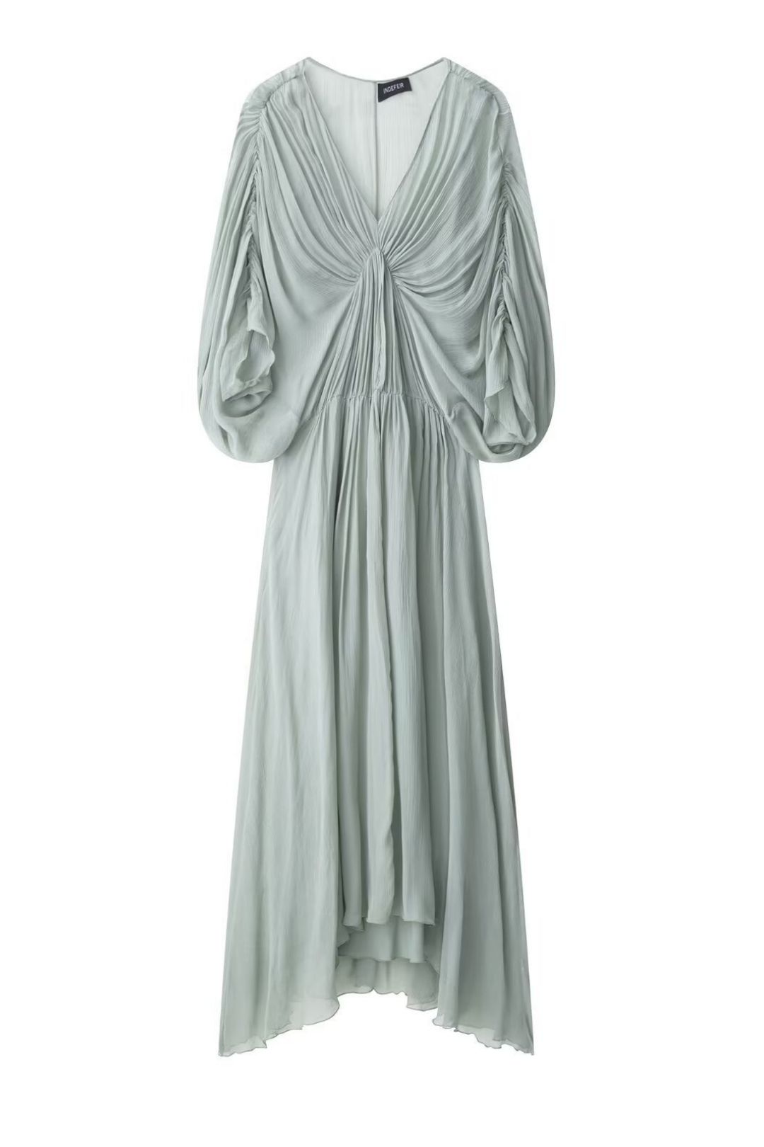 Neck Pleated Asymmetrical Long Dress