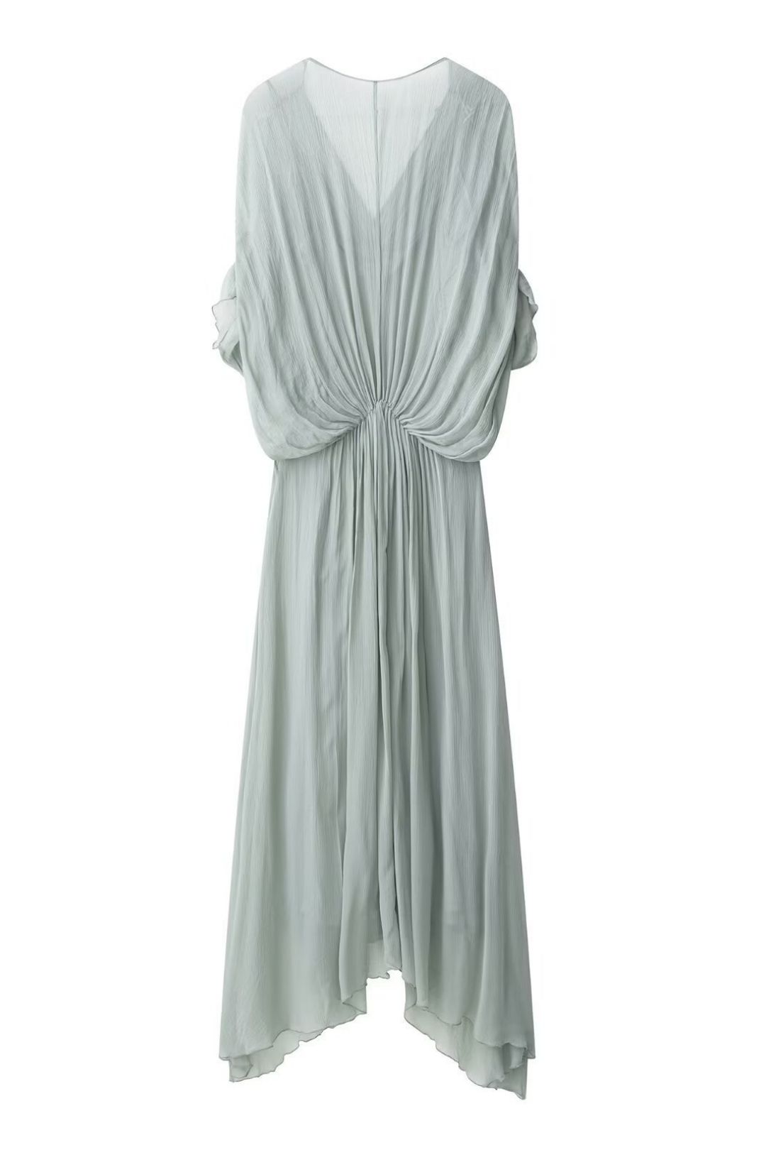 Neck Pleated Asymmetrical Long Dress
