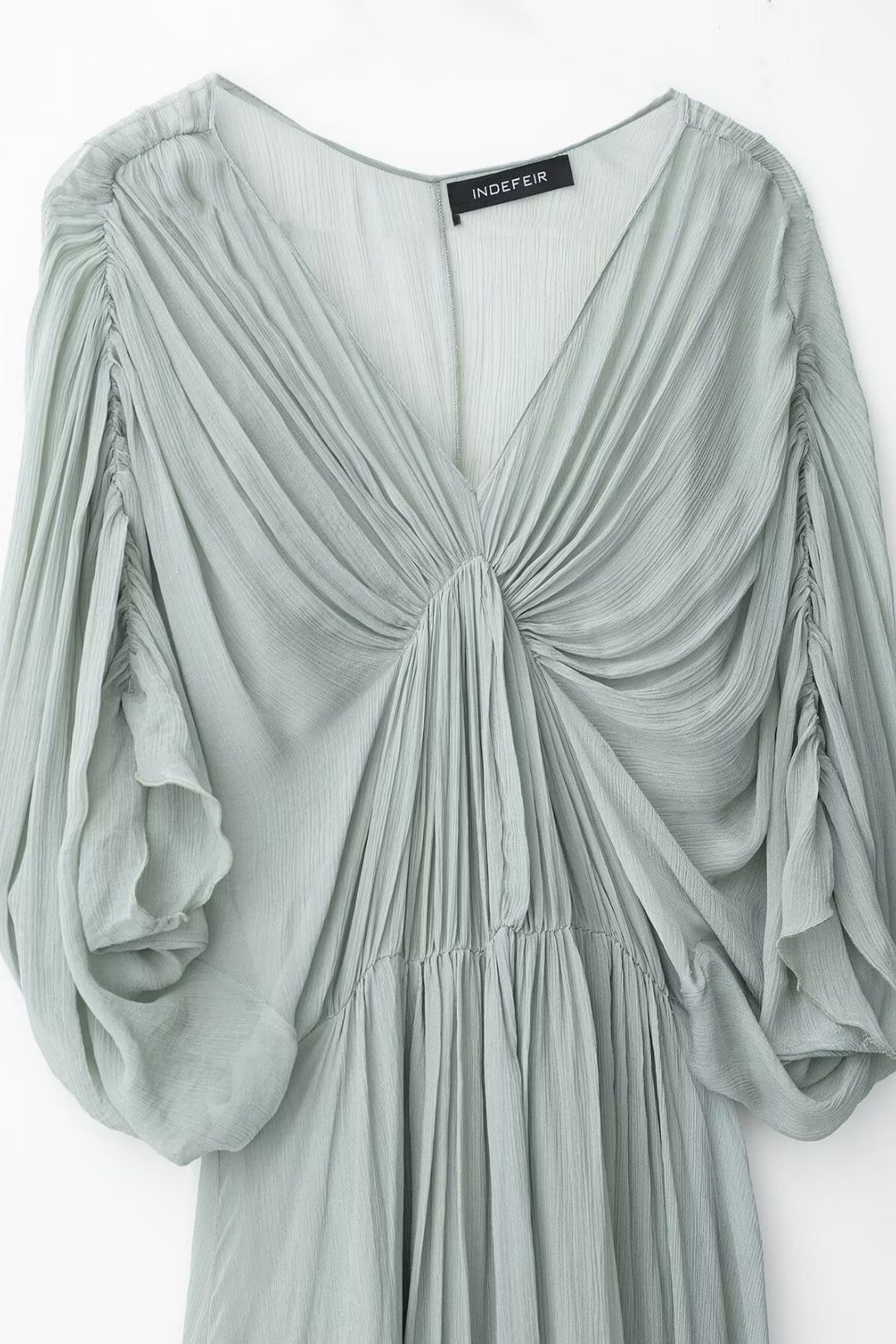 Neck Pleated Asymmetrical Long Dress