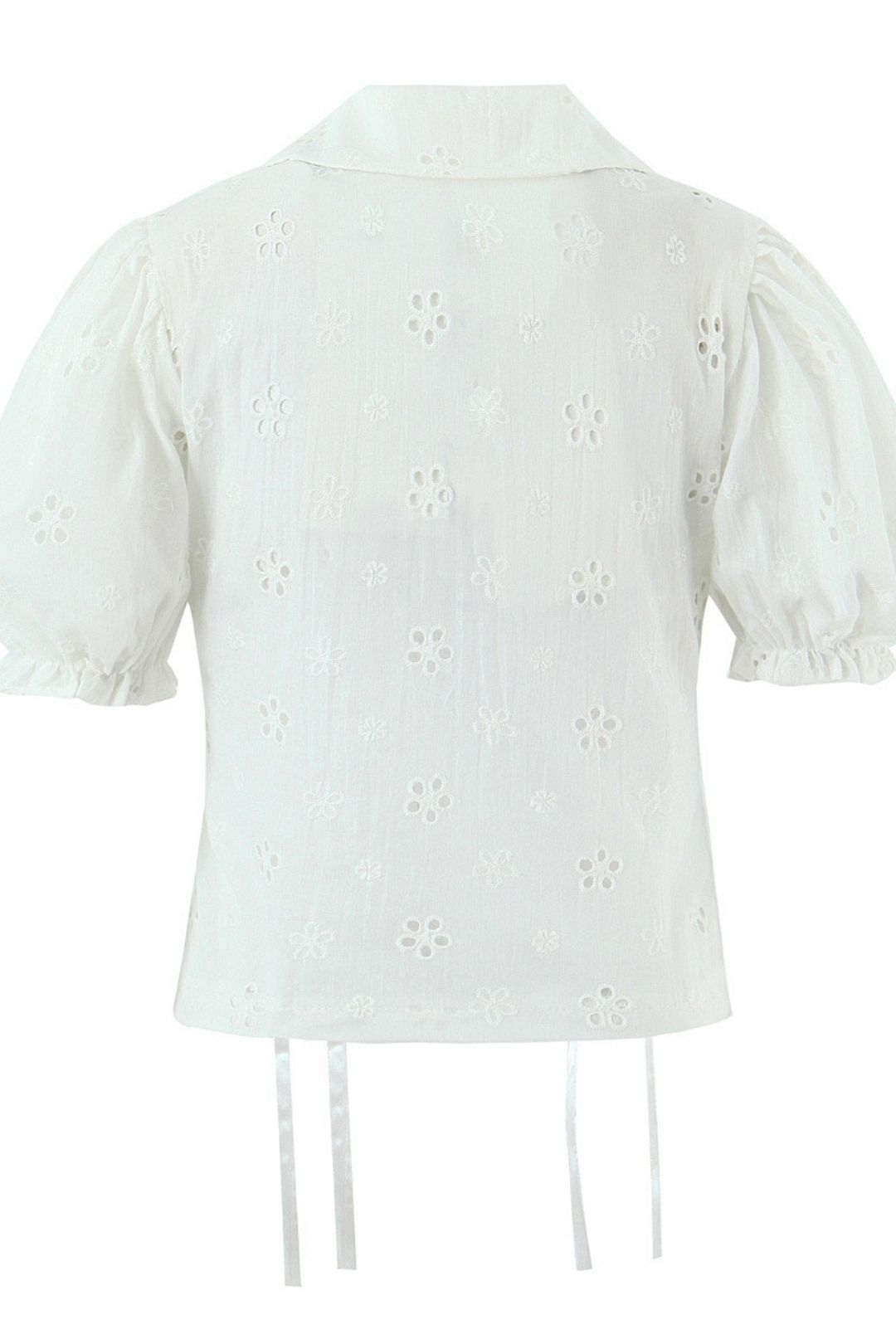Embroidery Tie-up Puff Sleeve Top