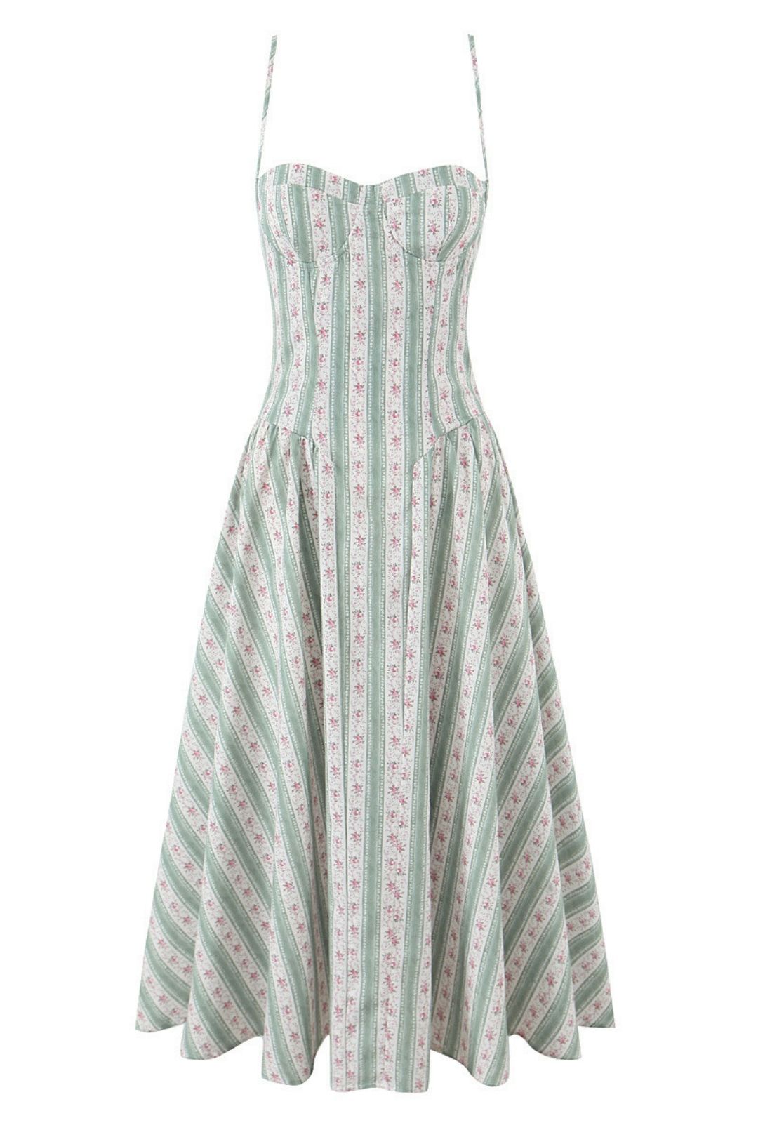 Green Striped Cotton Maxi Dress