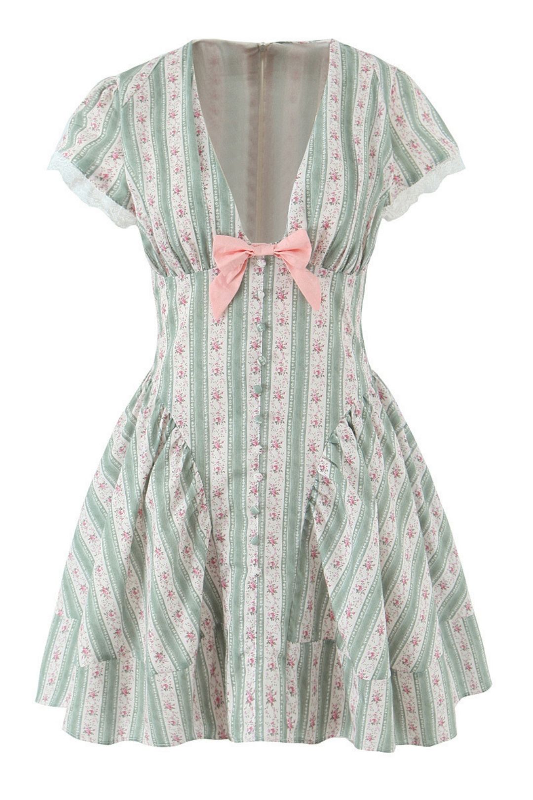Green Striped Cotton Mini Dress