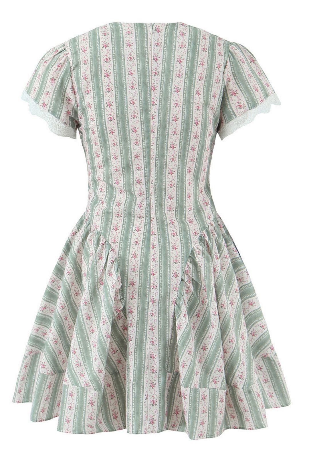 Green Striped Cotton Mini Dress