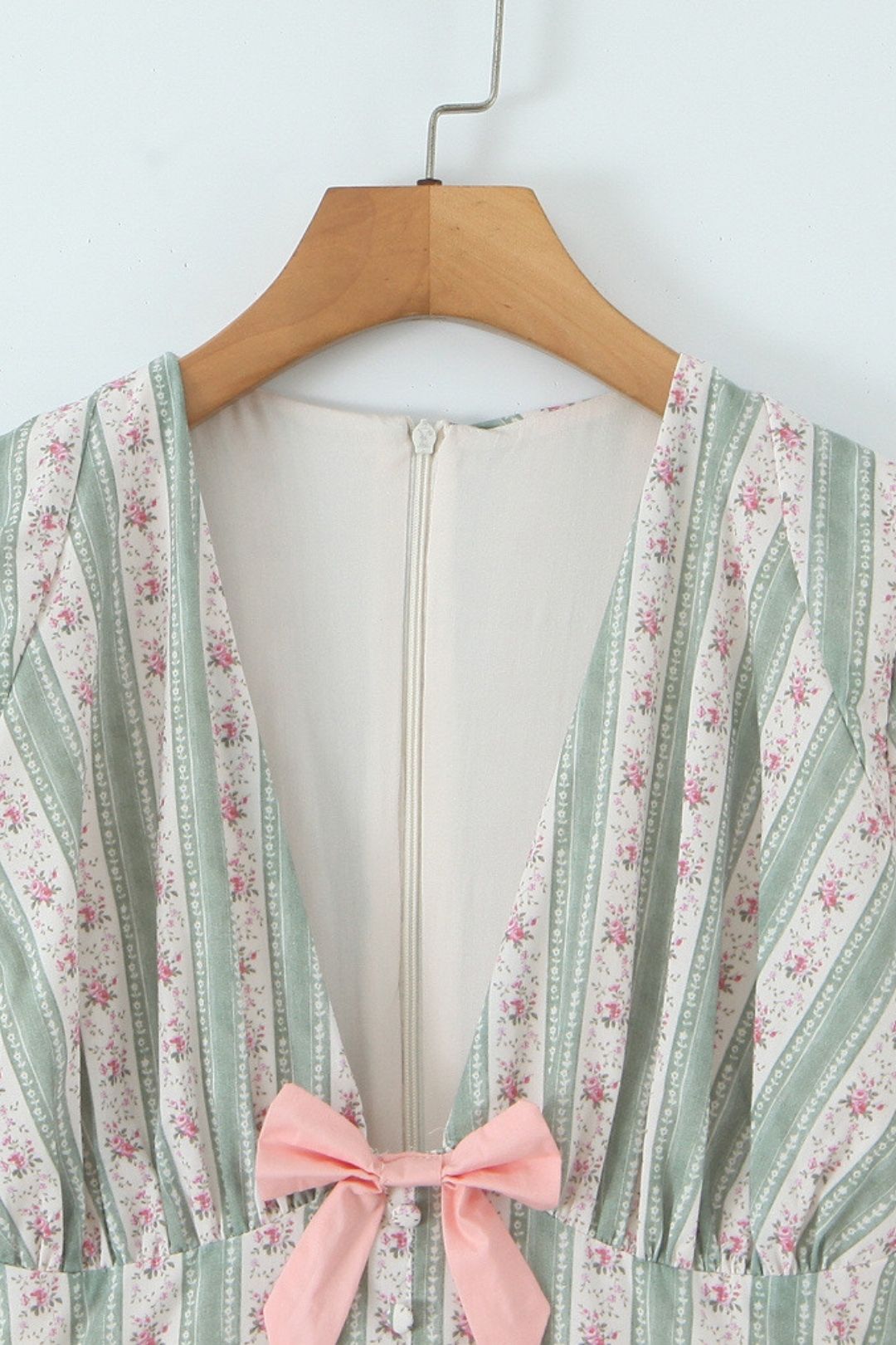 Green Striped Cotton Mini Dress