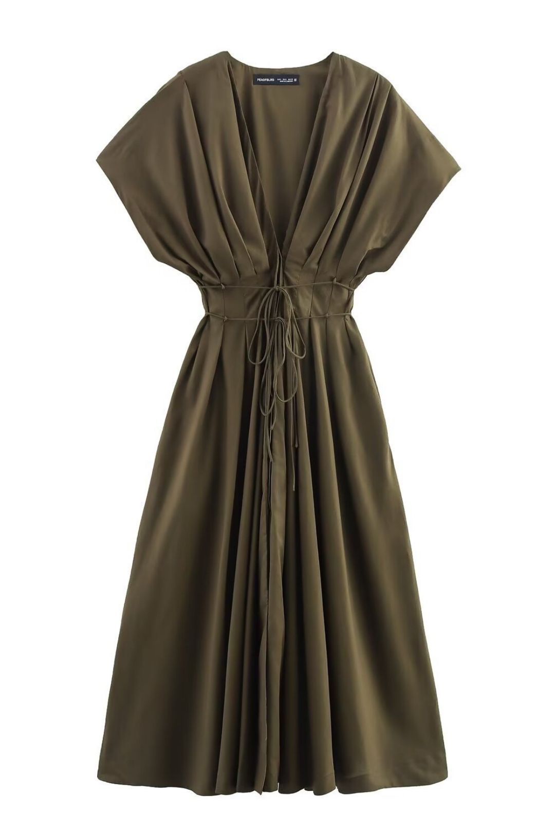 Slim Fit Pleated Drop Shoulder Short Sleeve Midi Dress