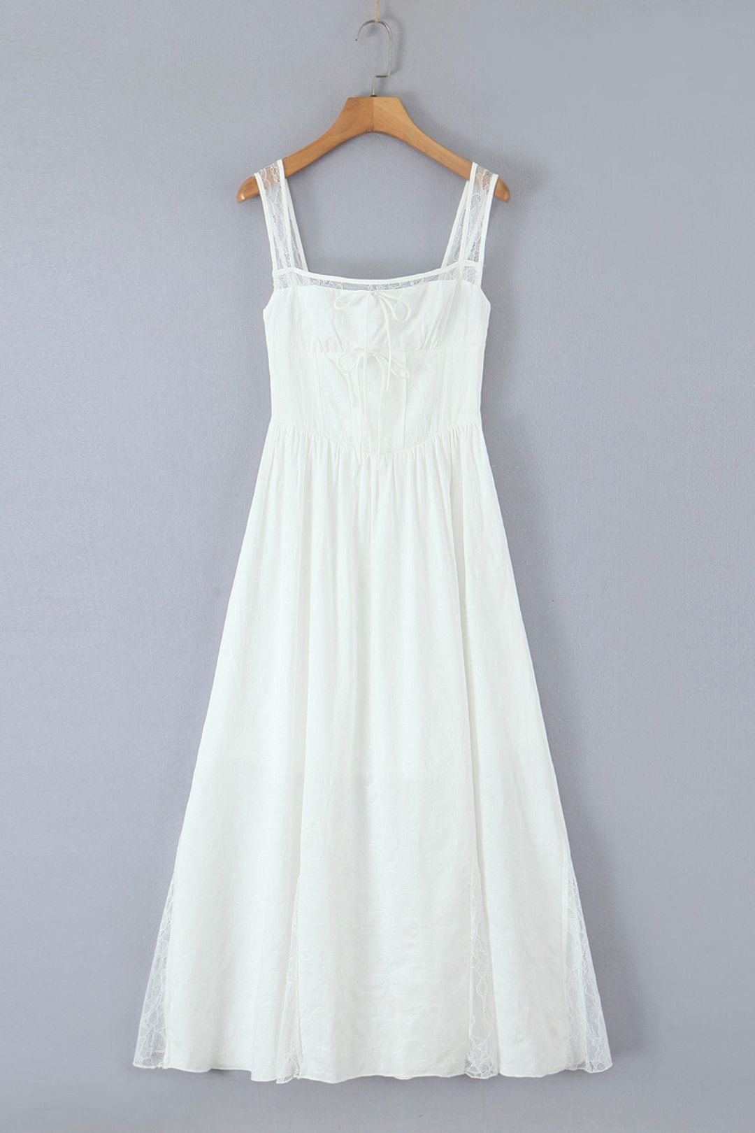 White Lace Spliced Waist Slimming Suspender Dress