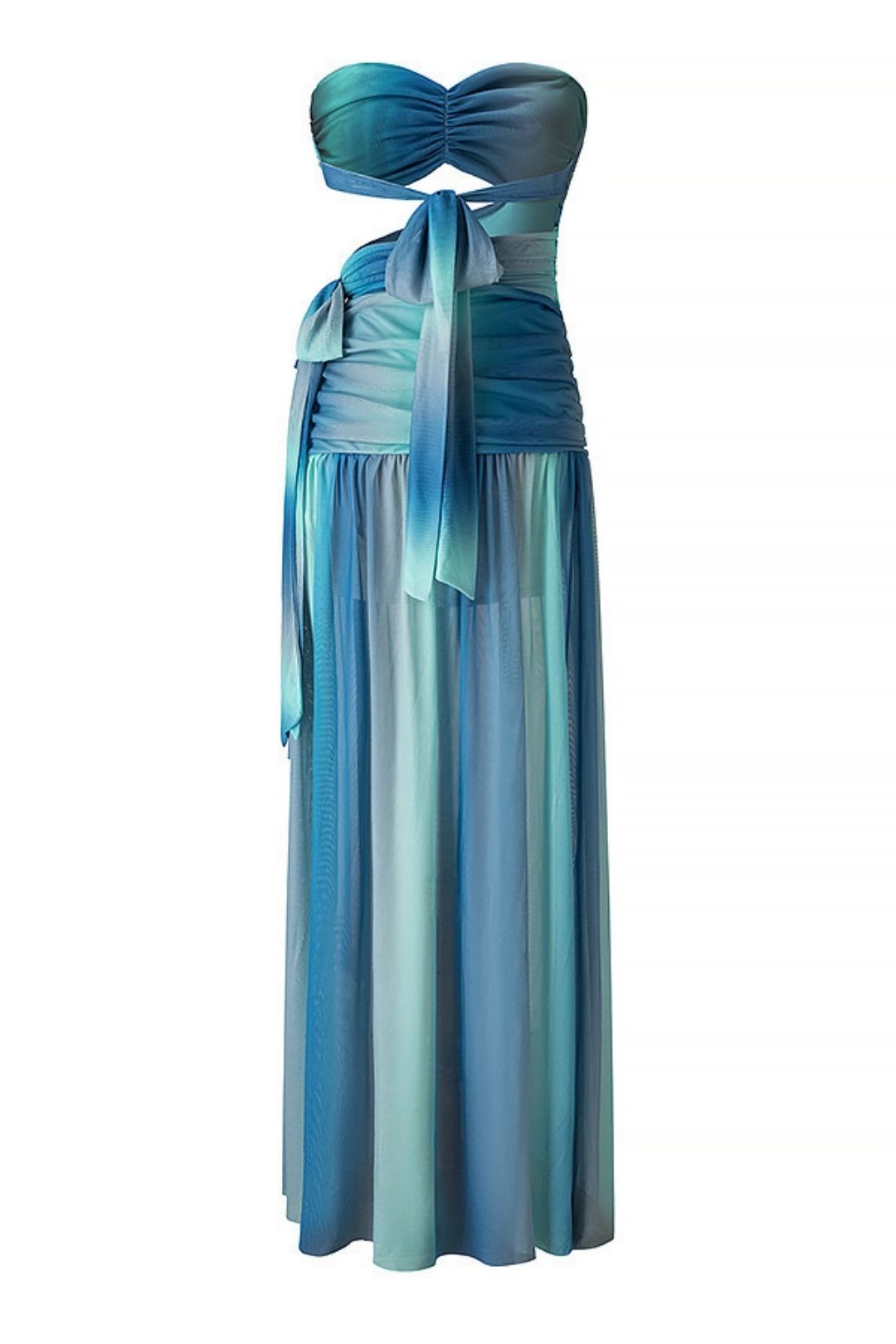 Sexy Bow-Decorated Hollow Print Contrast Color Wrap-On Backless Dress