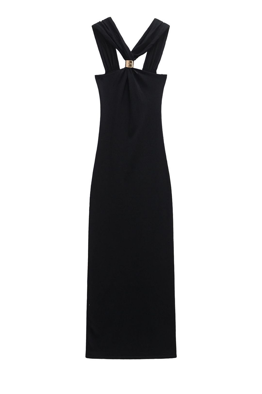 Slim Gold Inlaid Knitted Halter Neck Dress