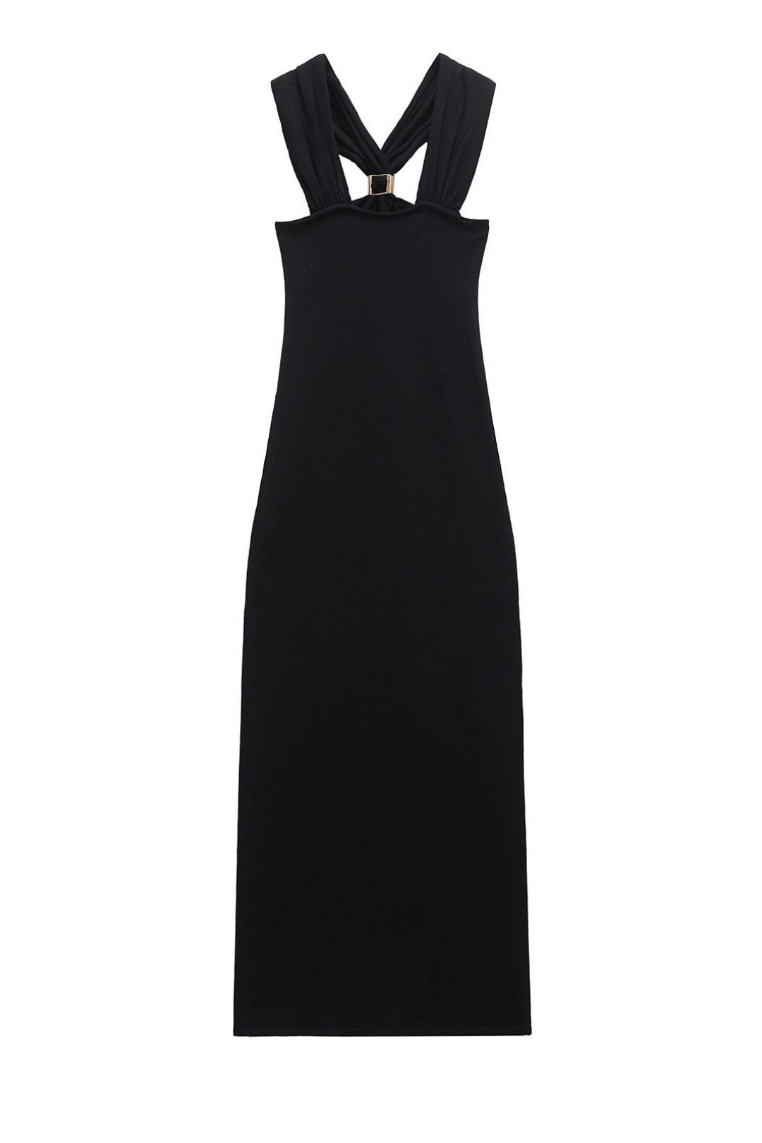 Slim Gold Inlaid Knitted Halter Neck Dress