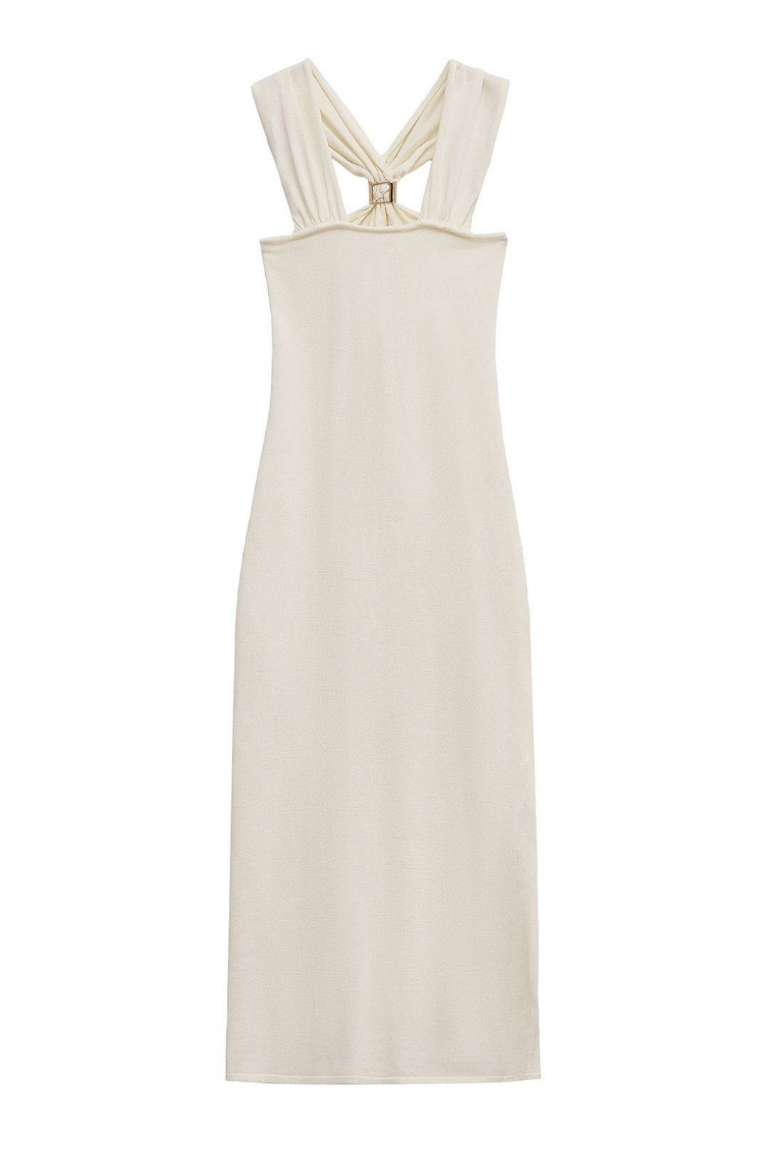 Slim Gold Inlaid Knitted Halter Neck Dress