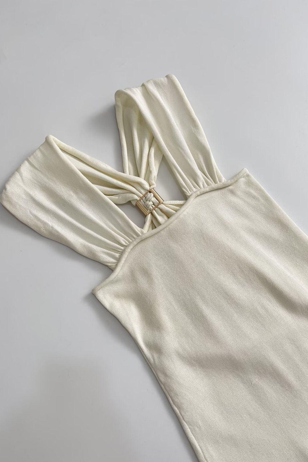 Slim Gold Inlaid Knitted Halter Neck Dress