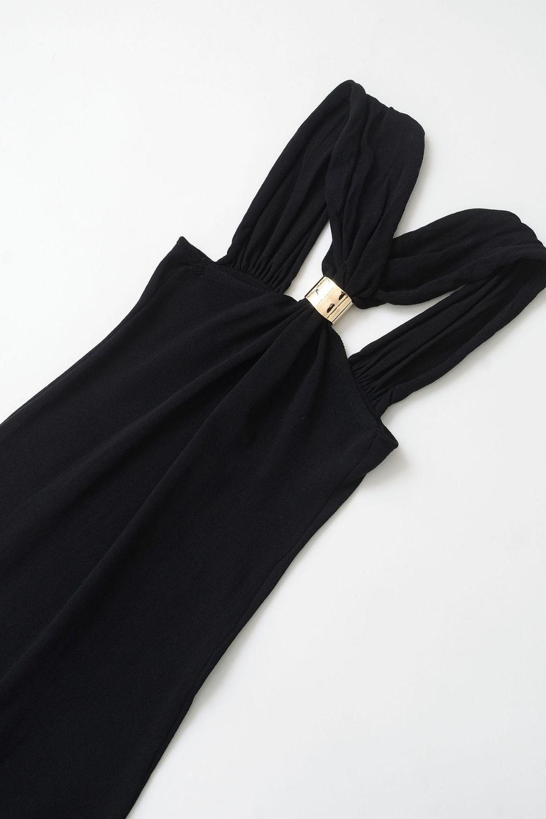 Slim Gold Inlaid Knitted Halter Neck Dress