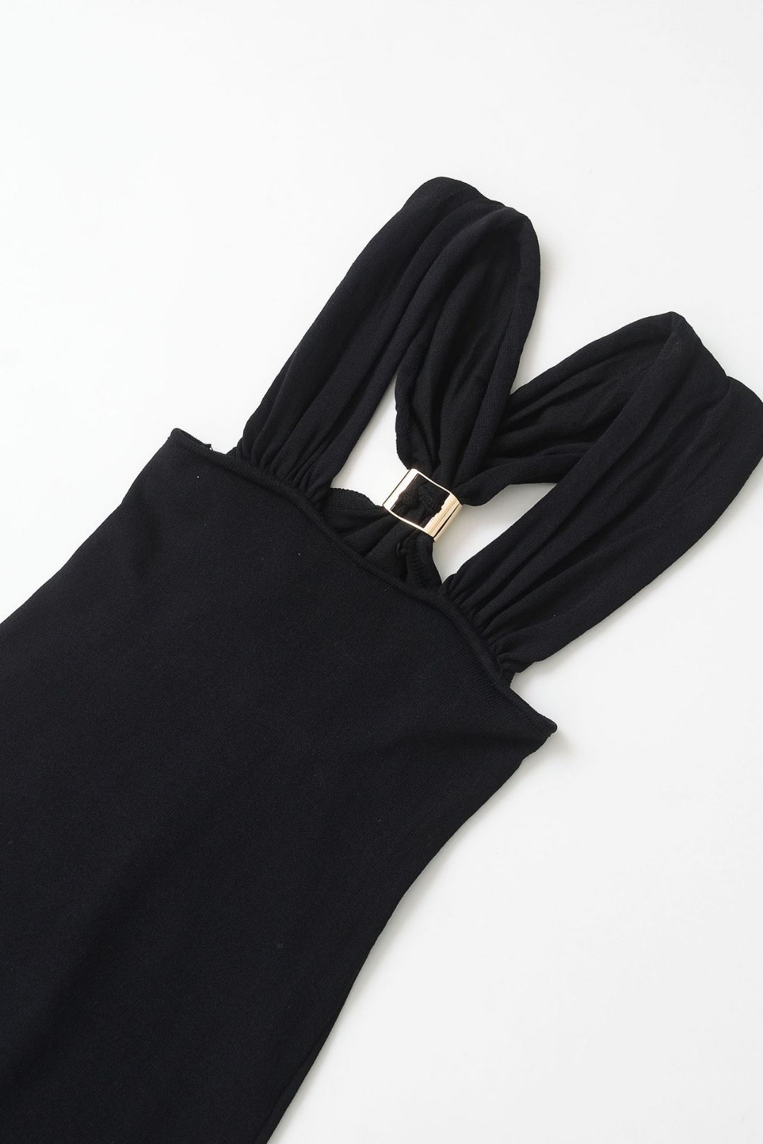 Slim Gold Inlaid Knitted Halter Neck Dress