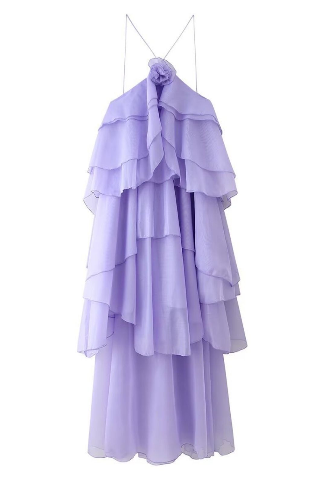 Three-Dimensional Flower Layered Decorative Suspender Dress