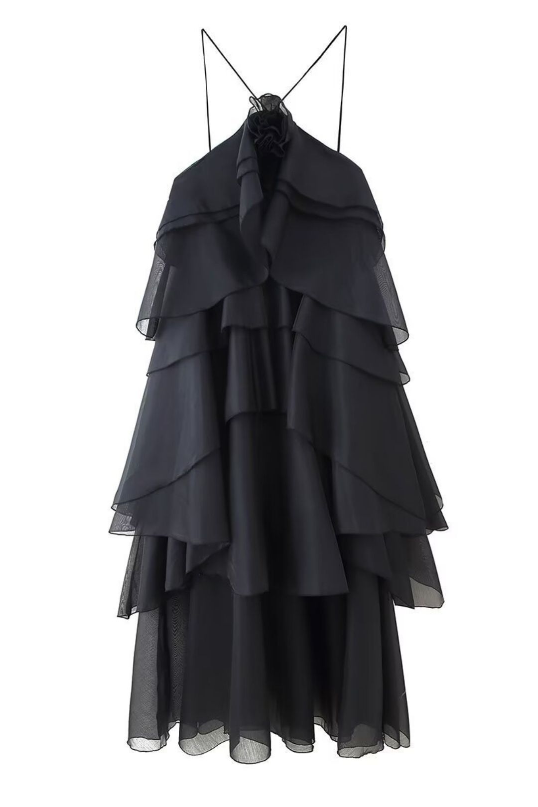 Three-Dimensional Flower Layered Decorative Suspender Dress