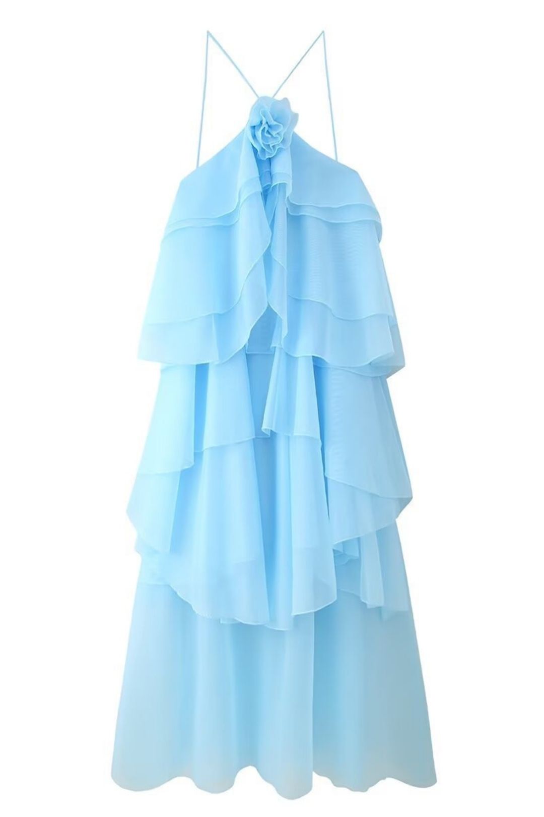 Three-Dimensional Flower Layered Decorative Suspender Dress