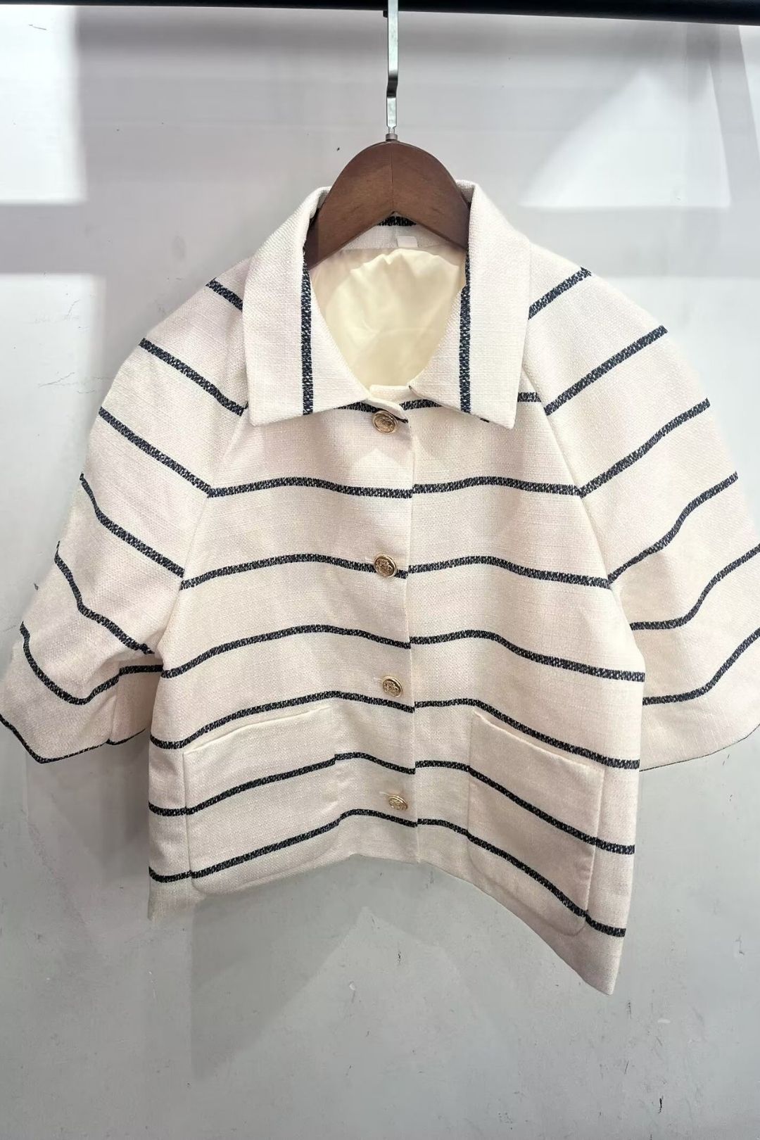 Striped Chanel Style Short Sleeve Shorts Set