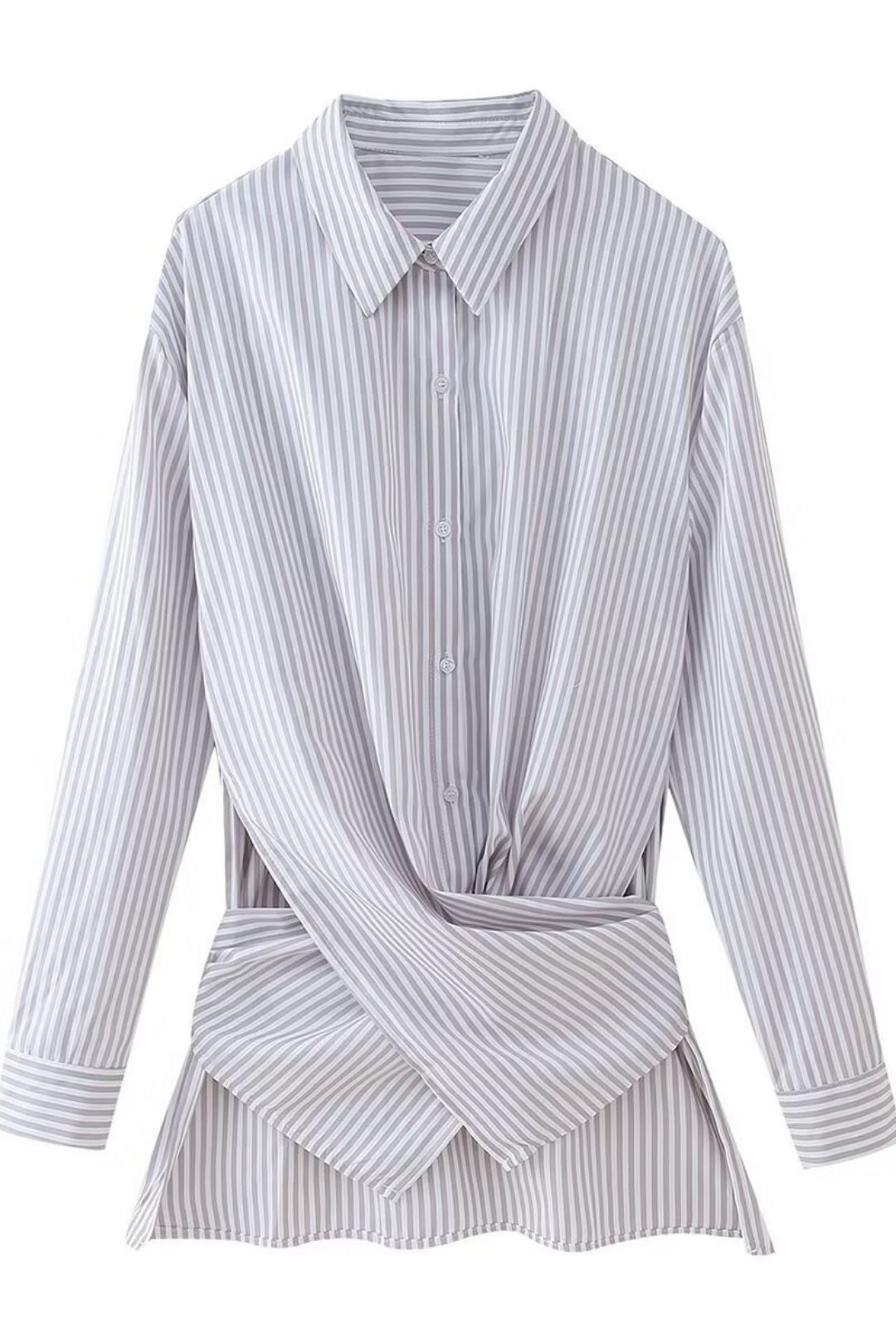 Versatile Tie-strap Lapel Loose Casual Long Sleeve Shirt