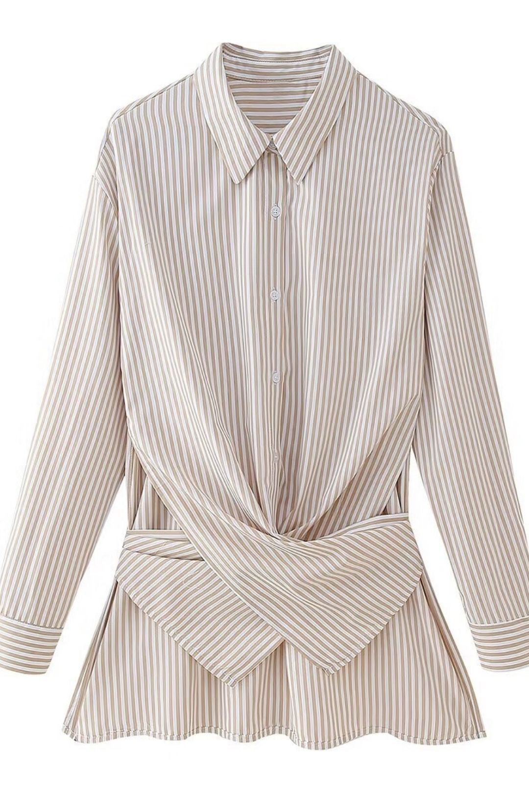 Versatile Tie-strap Lapel Loose Casual Long Sleeve Shirt