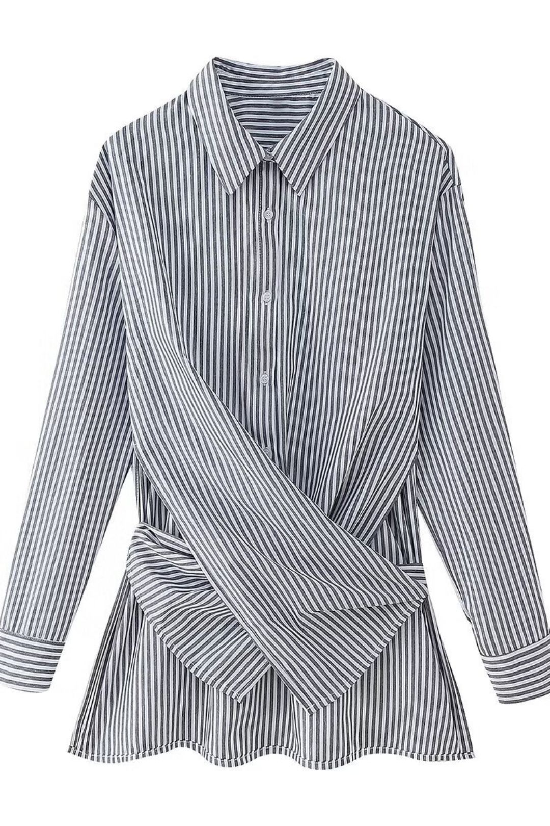 Versatile Tie-strap Lapel Loose Casual Long Sleeve Shirt