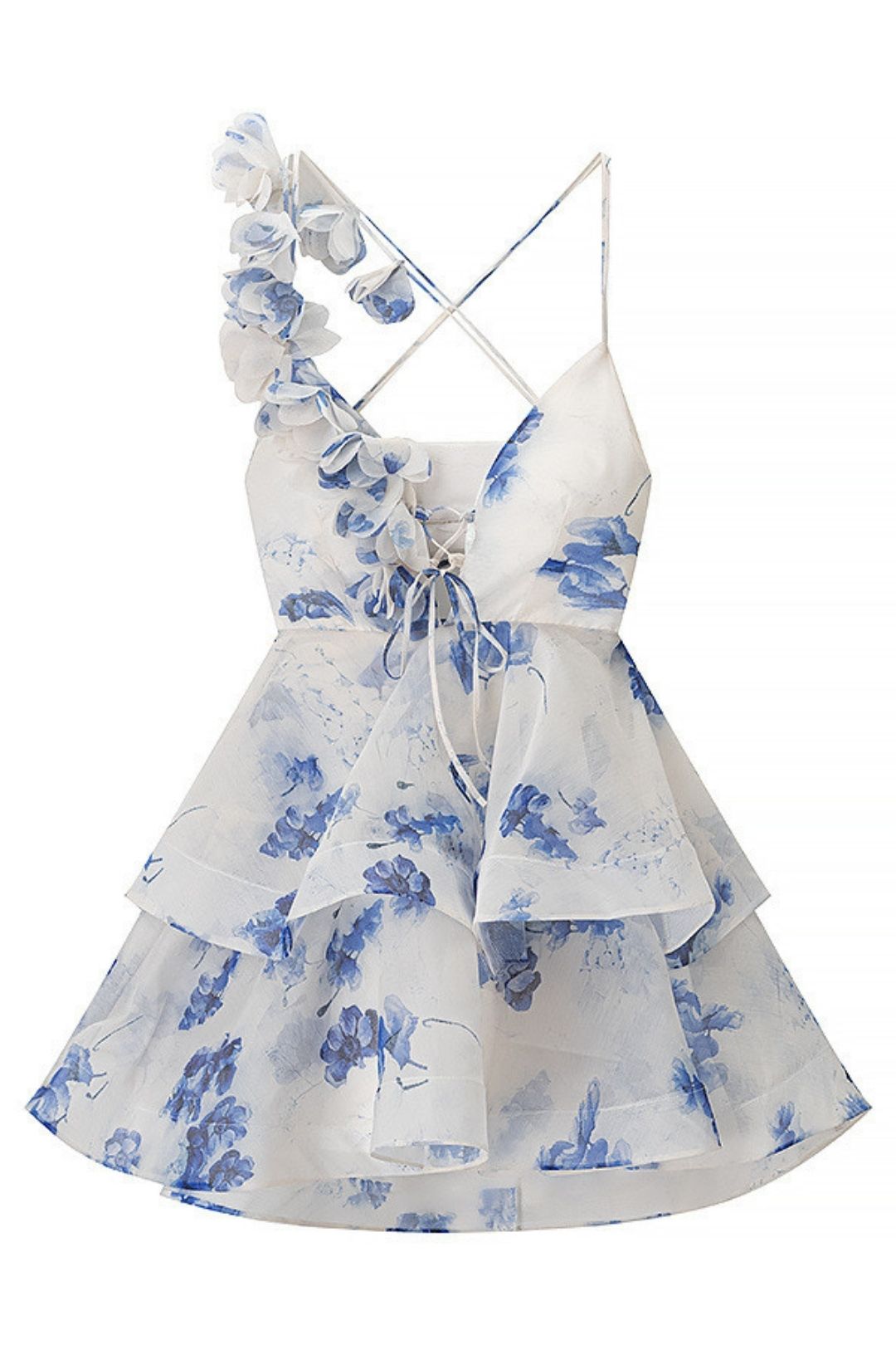 Sweet 3D Flower Decoration Waist Mini Dress