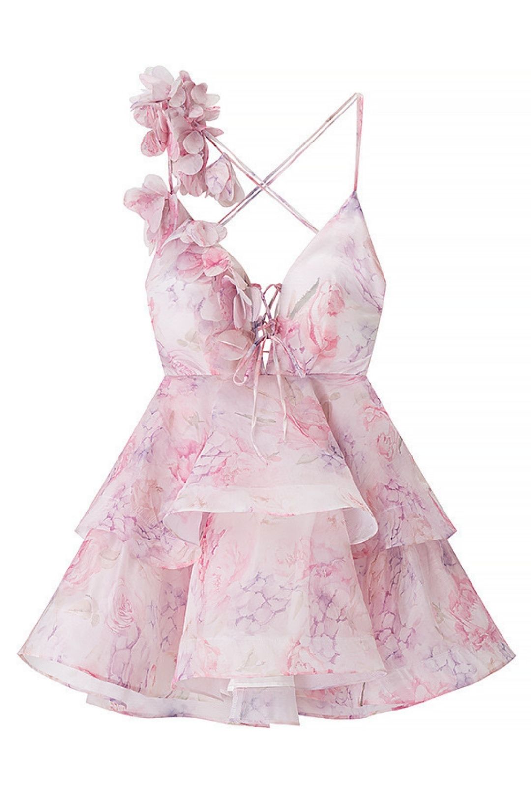 Sweet 3D Flower Decoration Waist Mini Dress